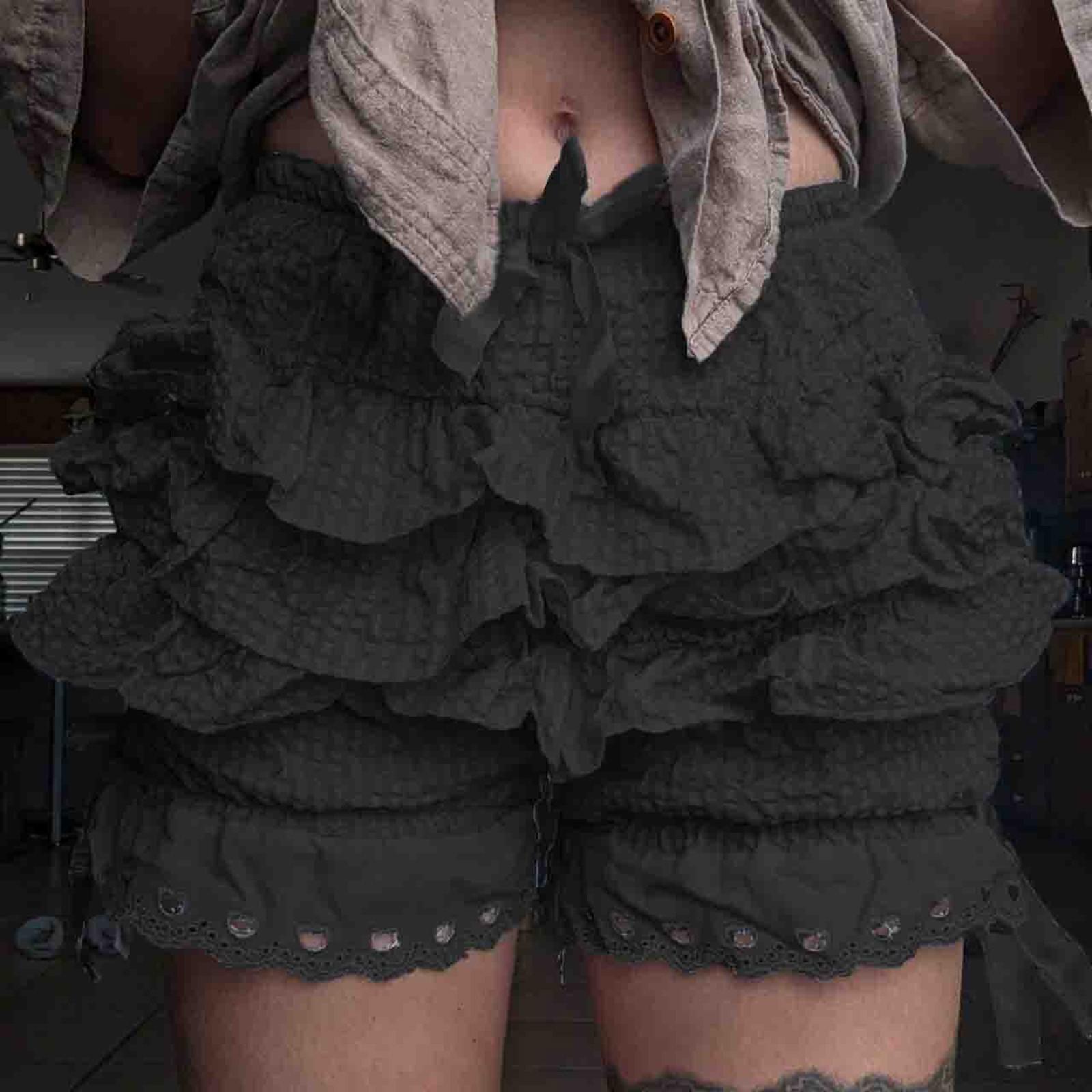 Женские шорты, однотонные, плиссированные, шорты поверх шорт с основой из слоистого материала L чёрный