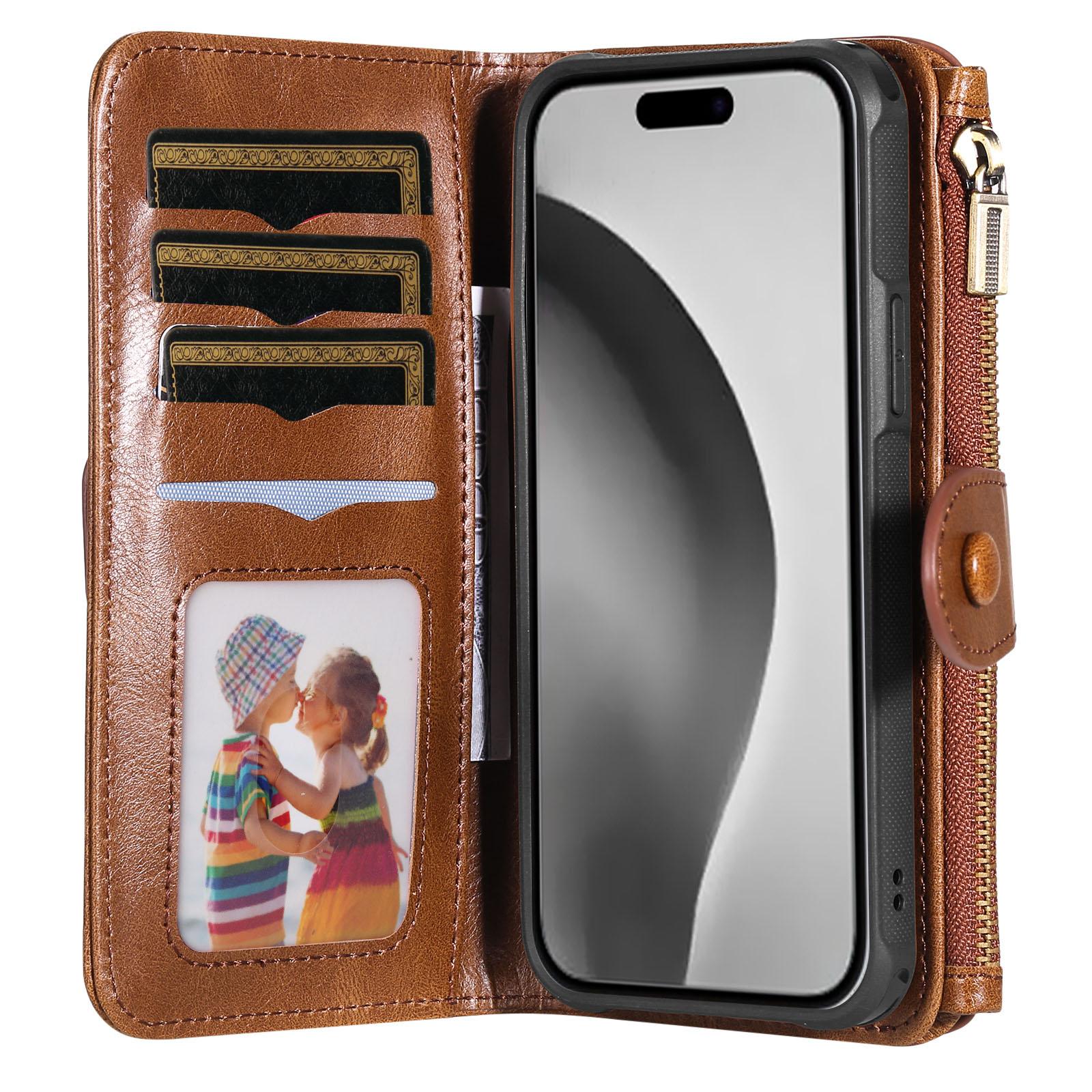For iPhone 16 Pro Magnetic Case Detachable PU Leather Zipper Wallet Cover Brown
For iPhone 16 Pro Magnetic Case Detachable PU Leather Zipper Wallet Cover Brown
