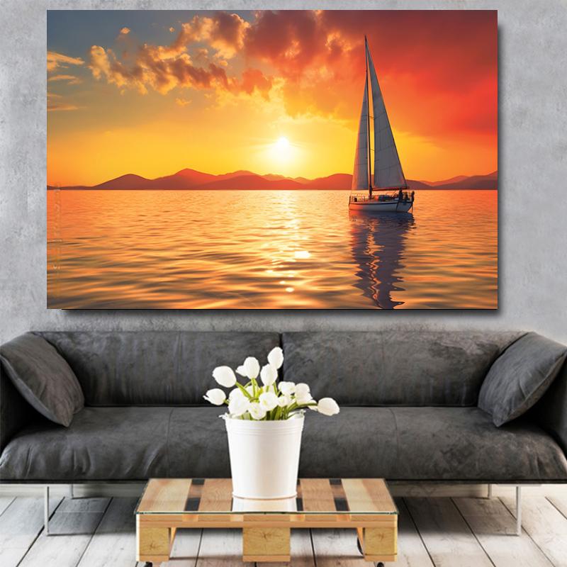 Парусный спорт и закат HD фотографии постеры принты парусник сюрреалистический океан птицы пейзаж холст живопись настенное искусство Декор в гостиную 21x30cm No Frame