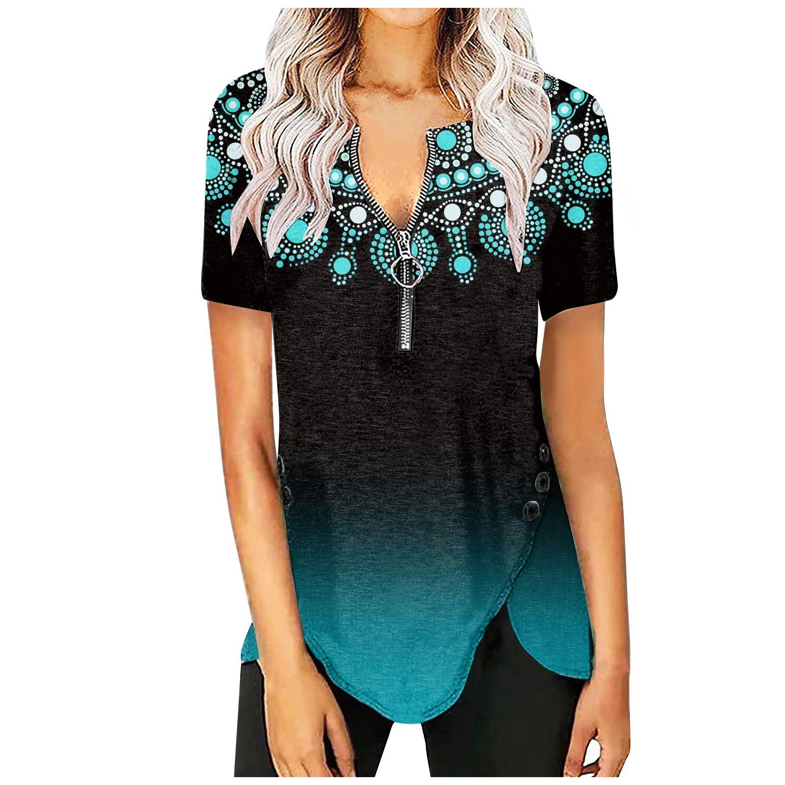 Женская блузка с V-образным вырезом, летние рубашки с коротким рукавом на молнии, повседневные свободные туники, топы, топы с принтом XXXXL темно-зеленого
Женская блузка с V-образным вырезом, летние рубашки с коротким рукавом на молнии, повседневные свободные туники, топы, топы с принтом XXXXL темно-зеленого