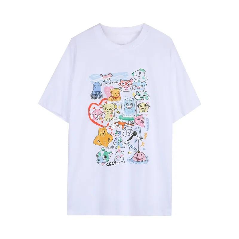 Корейский шик, футболки с мультяшным принтом, с круглым вырезом, летние, средней длины, свободные топы, женские, Y2k, гранж, с коротким рукавом, хлопковая уличная футболка 4XL
Корейский шик, футболки с мультяшным принтом, с круглым вырезом, летние, средней длины, свободные топы, женские, Y2k, гранж, с коротким рукавом, хлопковая уличная футболка 4XL
