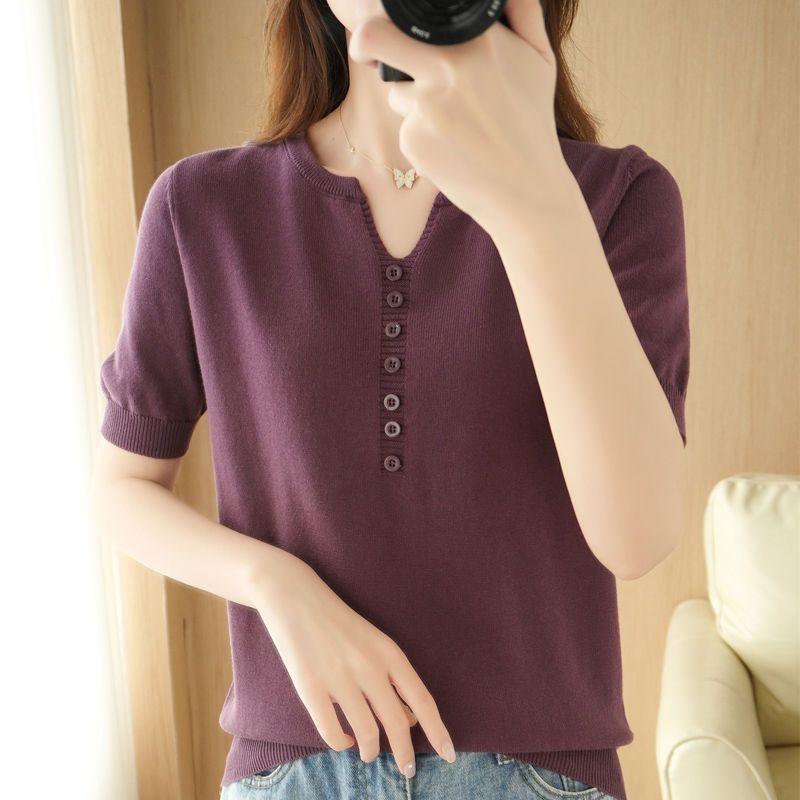 Women s Ice Silk Short Sleeved T-shirt Summer Korean Version Loose Slimming Knitted Half Sleeved Top 2XL фіолетовий
Women s Ice Silk Short Sleeved T-shirt Summer Korean Version Loose Slimming Knitted Half Sleeved Top 2XL фіолетовий