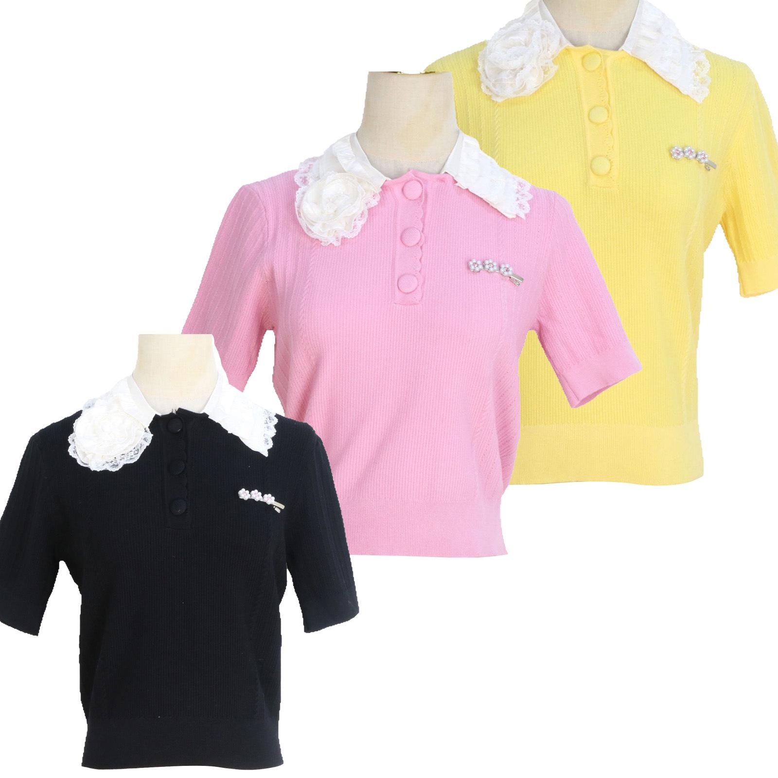 Women s Sweet Short-Sleeve Knit Top with Peter Pan Collar and Studded Polo Design Small
Women s Sweet Short-Sleeve Knit Top with Peter Pan Collar and Studded Polo Design Small