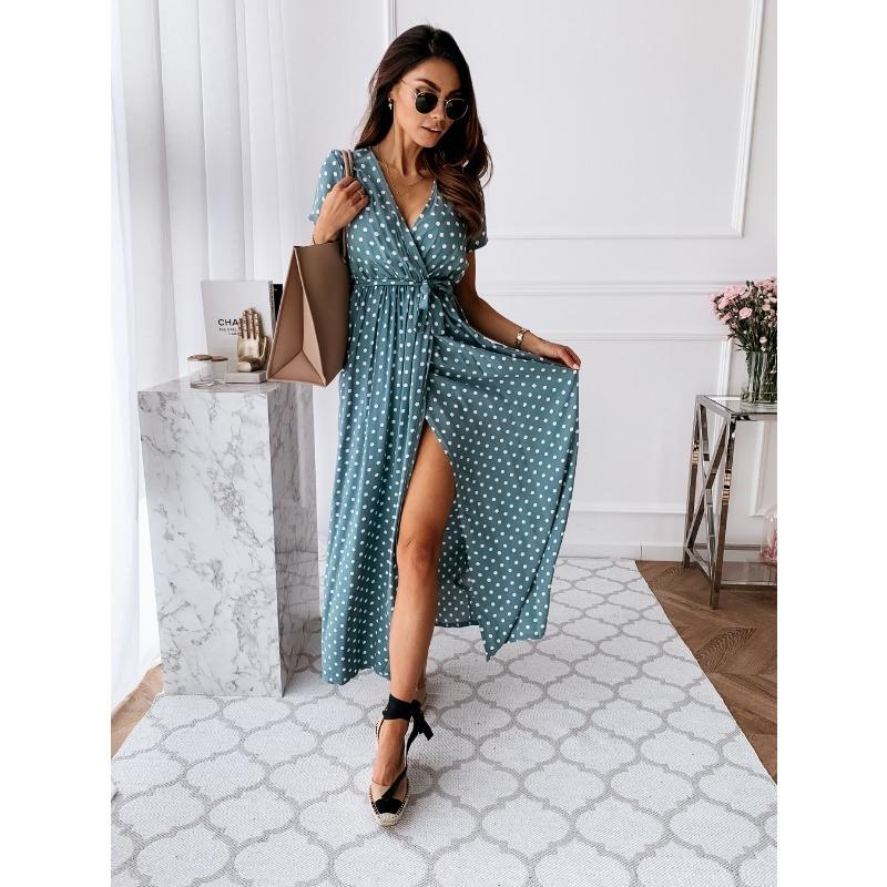 Wish summer short sleeve collar bohemian polka dot print dress long dress temperament 3XL синій
Wish summer short sleeve collar bohemian polka dot print dress long dress temperament 3XL синій