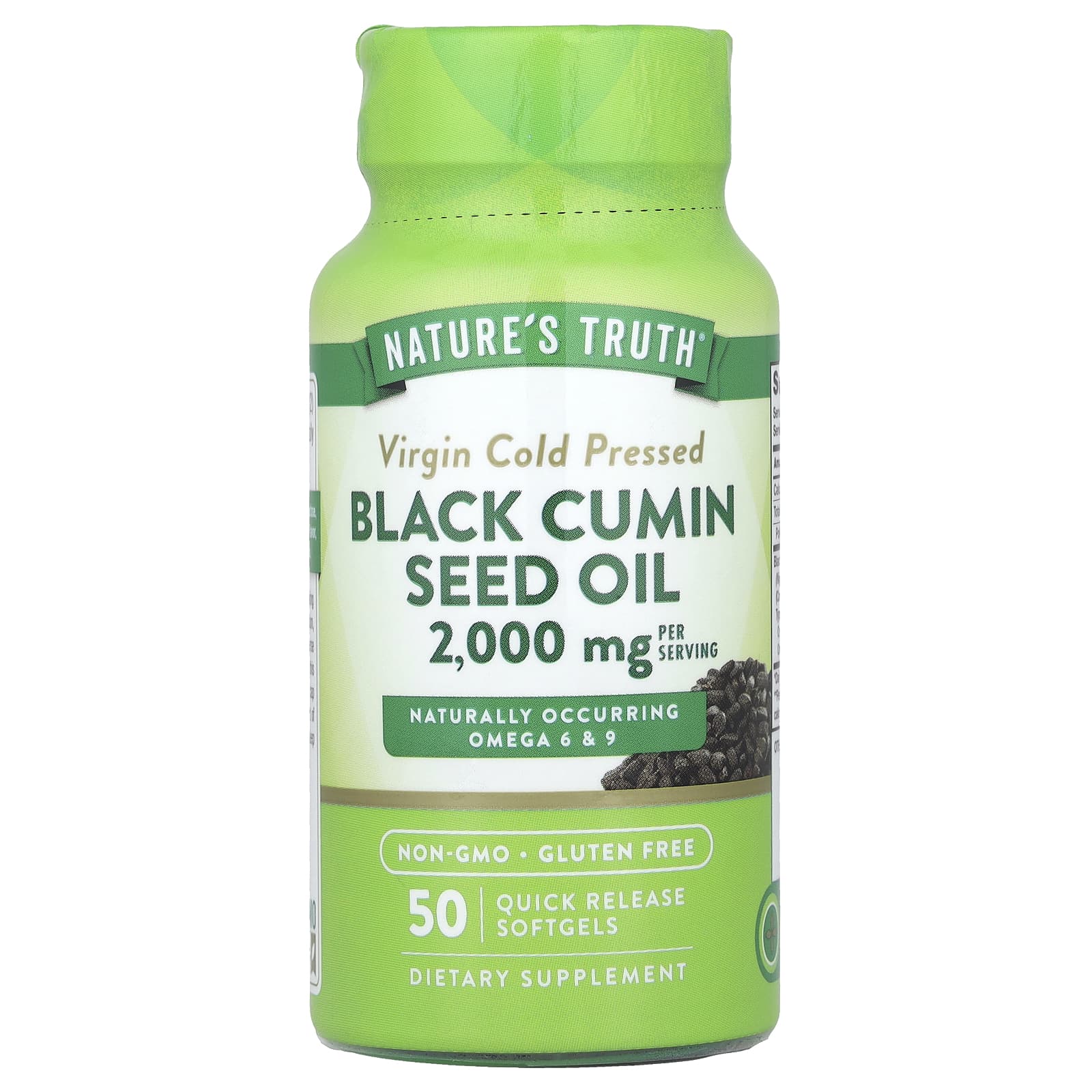 Nature S Truth, Black Cumin Seed Oil, 2,000Mg, 50 Rapid Release Softgels (1,000Mg per Softgel)
Nature S Truth, Black Cumin Seed Oil, 2,000Mg, 50 Rapid Release Softgels (1,000Mg per Softgel)