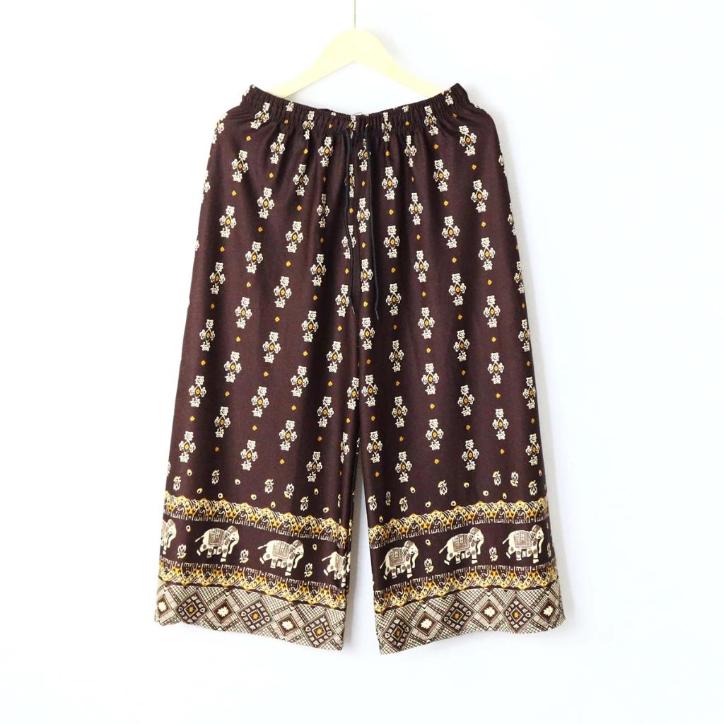 Штаны слоны Свободные штанины Регулируемая эластичная высокая талия Шнурок Завязка Женские Мужские Унисекс Принт Таиланд Повседневная уличная одежда Пляжный Бохо Ретро Винтаж One size