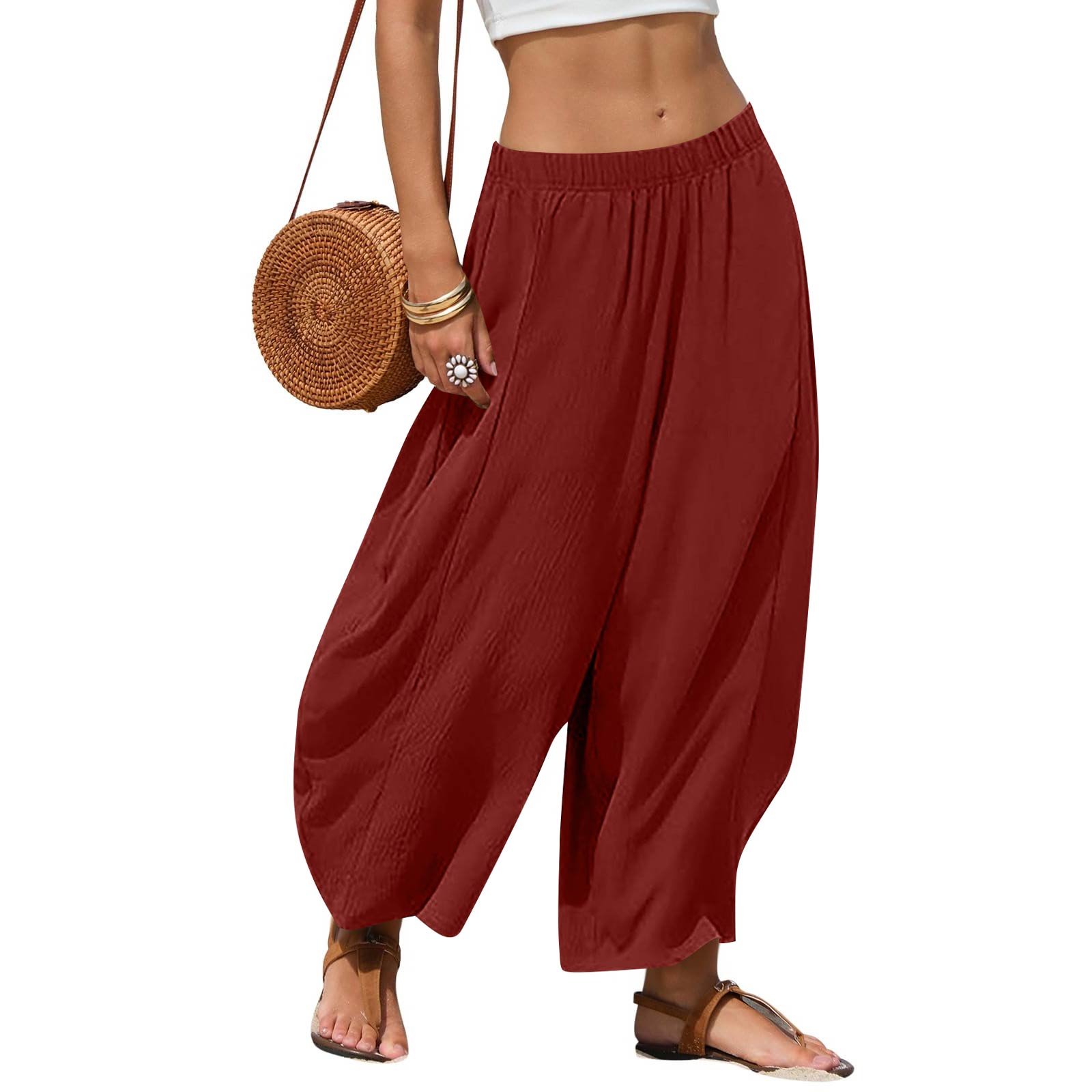 Loose Fit Wide Leg Palazzo Pants for Women High Waist Elastic Waistband Lightweight Flowing Casual Trousers for Summer L винний
Loose Fit Wide Leg Palazzo Pants for Women High Waist Elastic Waistband Lightweight Flowing Casual Trousers for Summer L винний