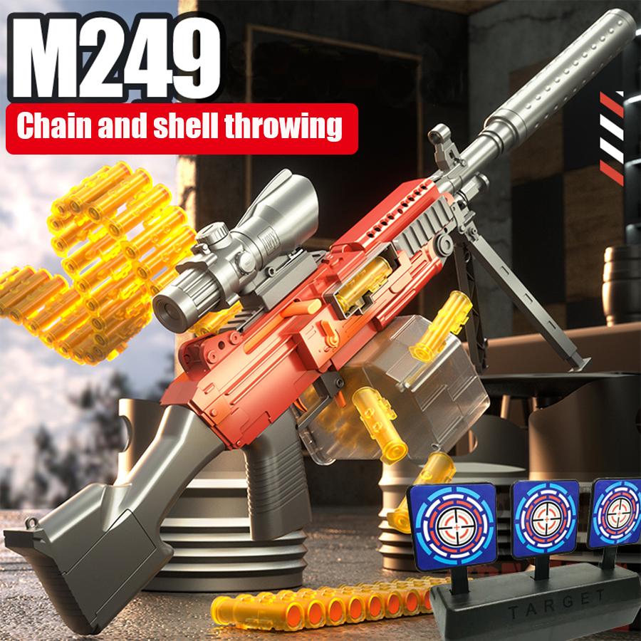 M249 Ручной игрушечный самоинтегрируемый пистолет с мягкими пулями, двухрежимный ручной автоматический электрический запуск с цепочкой пуль и метанием гильз
M249 Ручной игрушечный самоинтегрируемый пистолет с мягкими пулями, двухрежимный ручной автоматический электрический запуск с цепочкой пуль и метанием гильз