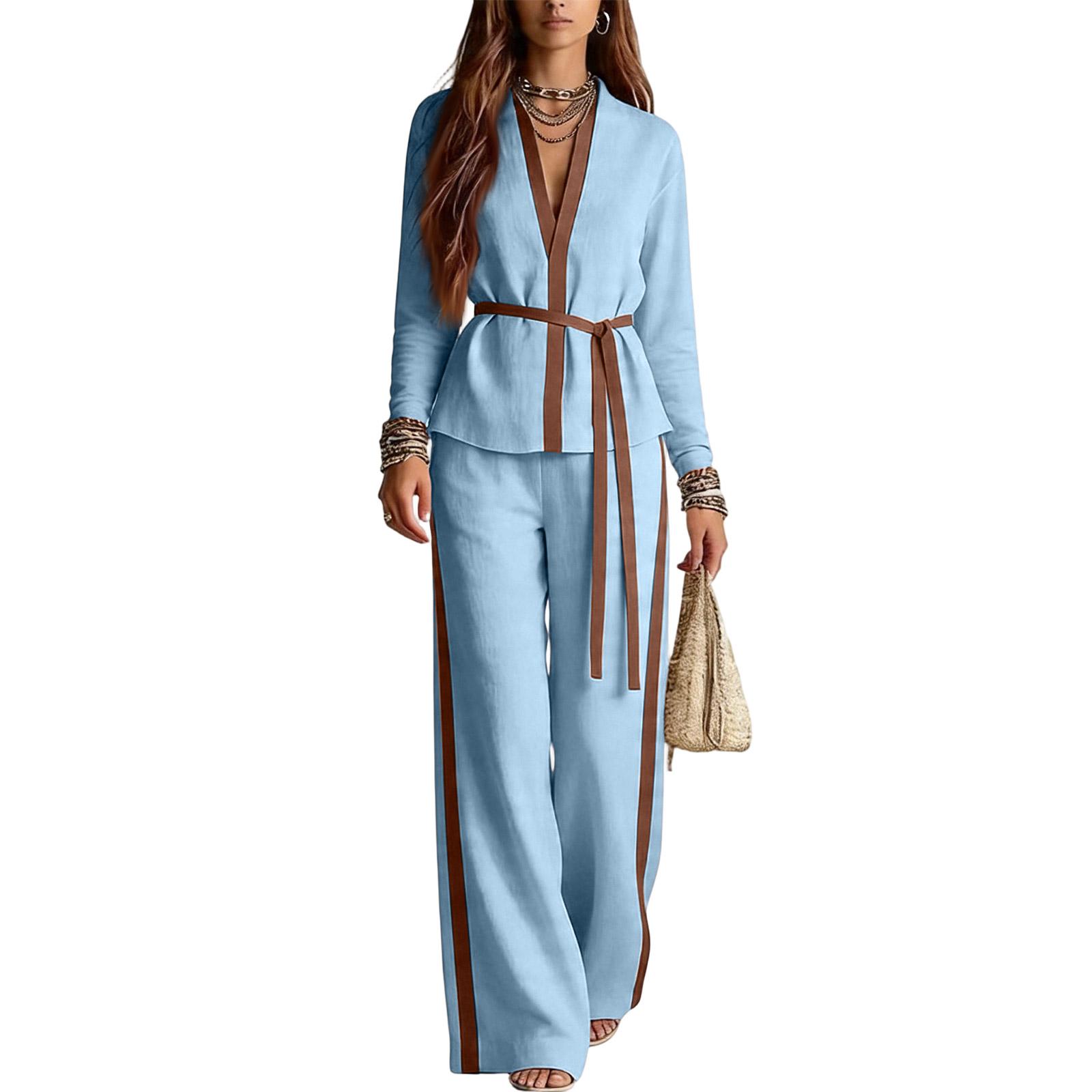 Two Piece Women s Casual Set Long Sleeve Zip Up Jacket with Stand Collar and Wide Leg Pants with Side Stripes and Belted Waist XXXL
Two Piece Women s Casual Set Long Sleeve Zip Up Jacket with Stand Collar and Wide Leg Pants with Side Stripes and Belted Waist XXXL