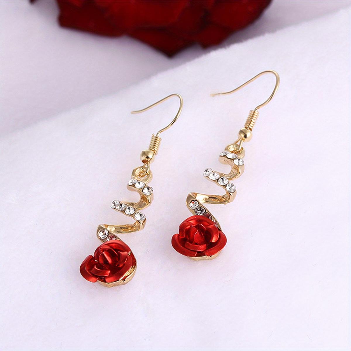 Red Rose Earrings for Women, Golden-Tone Metal Dangle Jewelry Elegant Daily Wear Party Gift червоний
Red Rose Earrings for Women, Golden-Tone Metal Dangle Jewelry Elegant Daily Wear Party Gift червоний