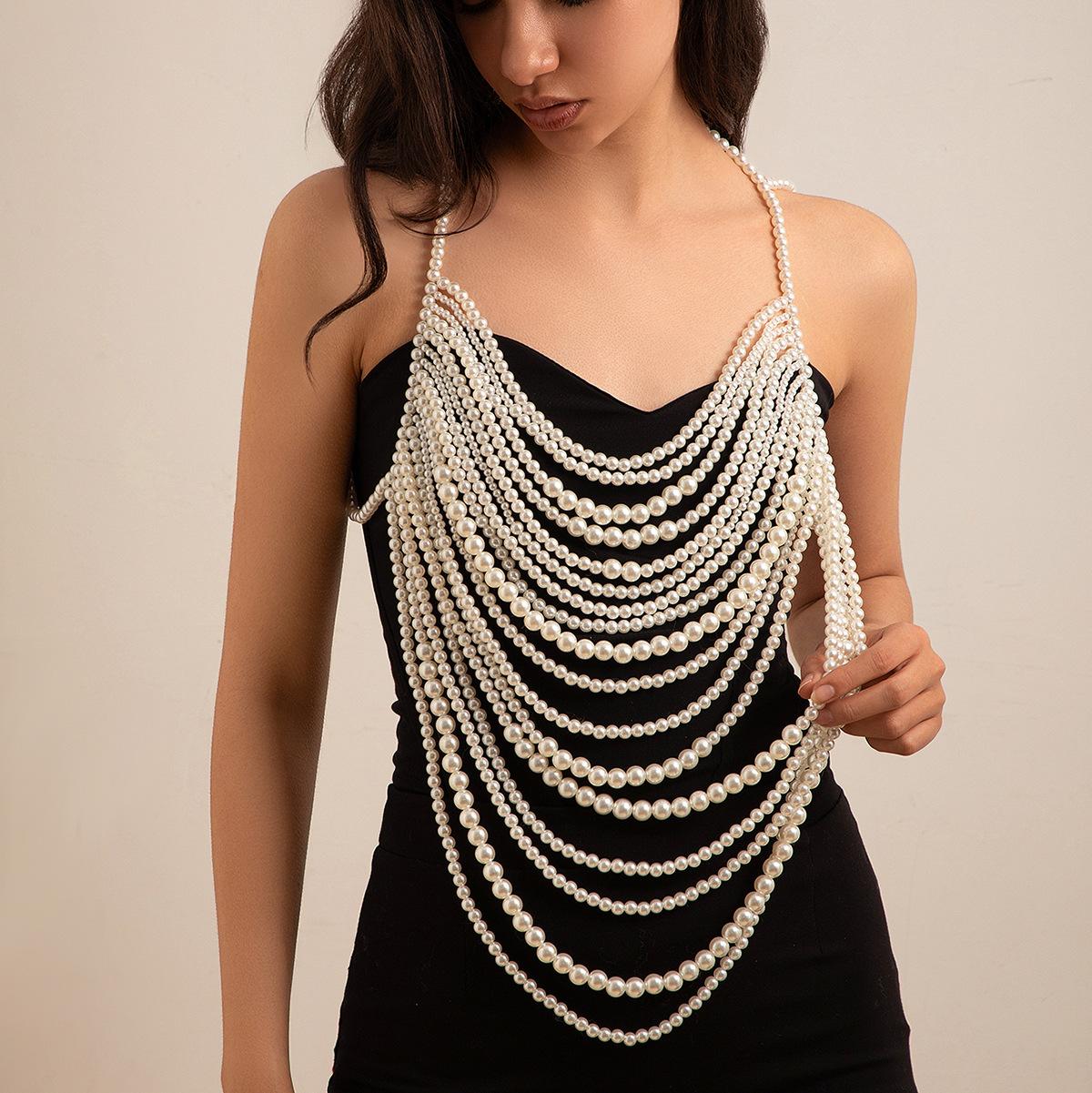 Sexy beach imitation pearl chain halter top bikini chest chain personalized CCB beaded body chain
Sexy beach imitation pearl chain halter top bikini chest chain personalized CCB beaded body chain