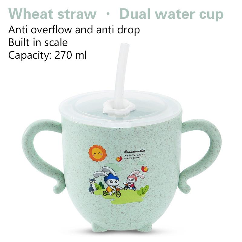 Детские поильники Экологичная пшеничная солома Милая детская чашка для кормления с двойной ручкой, крышкой и соломинкой Тренировочная чашка для младенца