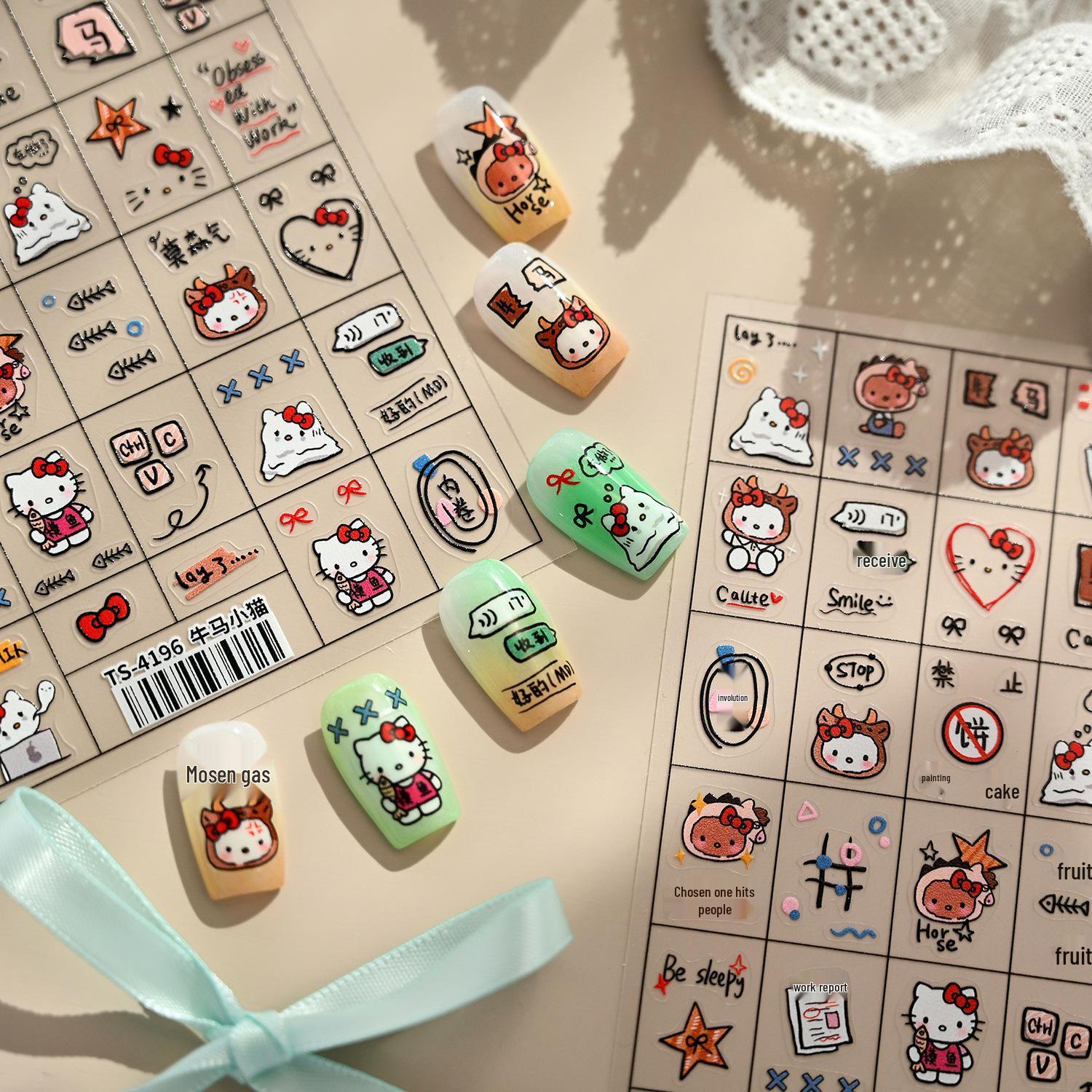 Xiaohongshu 3D Hello Kitty Cute Stickers: Embossed Cartoon Nail Art with Cow & Horse Designs YF020
Xiaohongshu 3D Hello Kitty Cute Stickers: Embossed Cartoon Nail Art with Cow & Horse Designs YF020