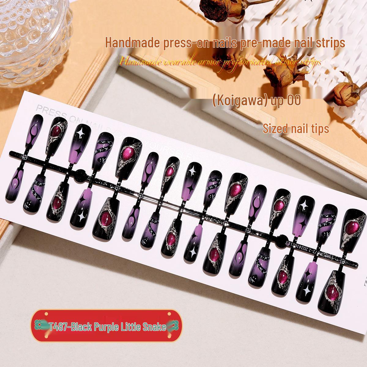 T487 Black & Purple Gilded Silver Snake Trapezoid Nail Art – Handmade Wearable Nail Tips XS/S/M
T487 Black & Purple Gilded Silver Snake Trapezoid Nail Art – Handmade Wearable Nail Tips XS/S/M