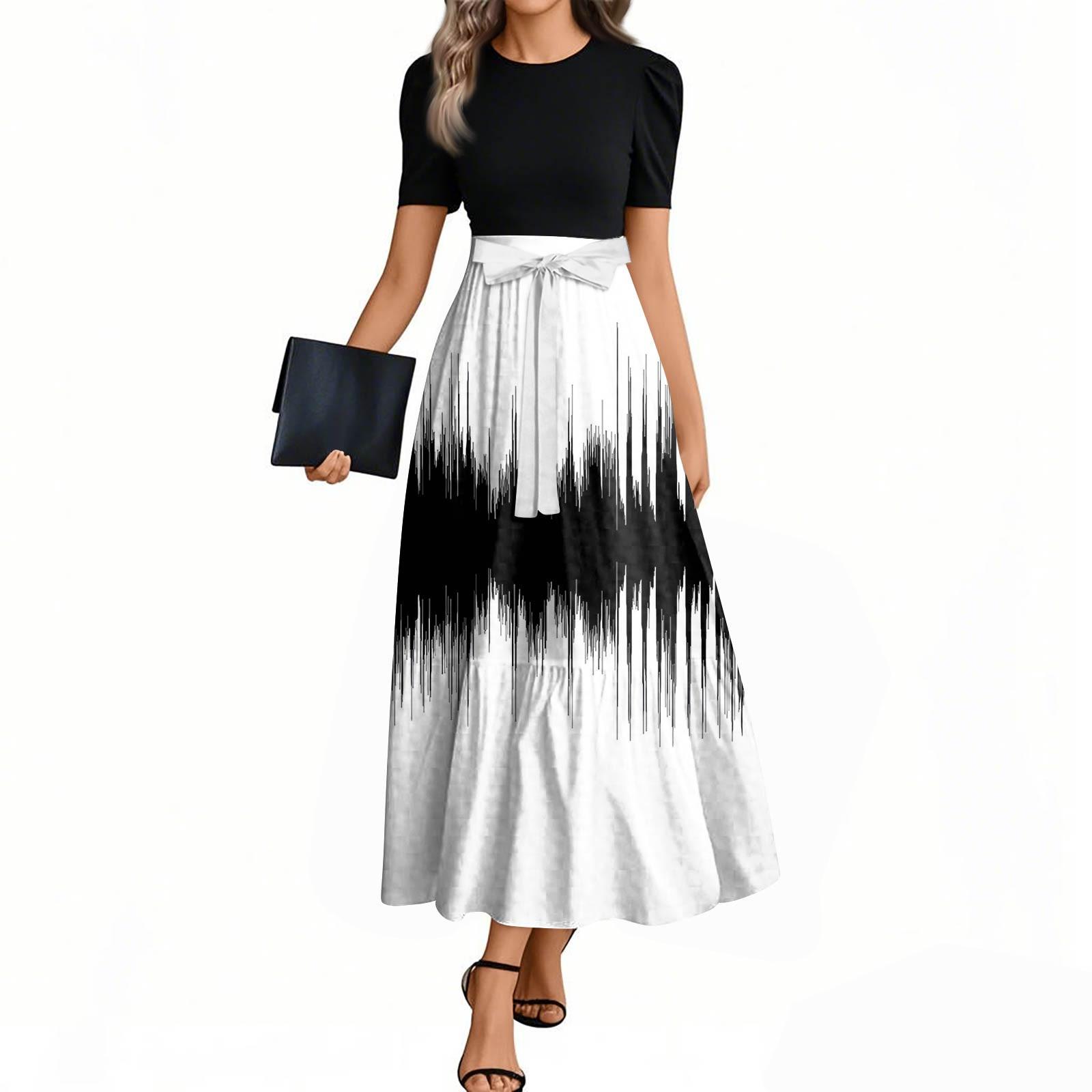 Жіночі модні повсякденні елегантні темпераментні сукні з поясом і короткими рукавами з круглим вирізом XXL чорний
Жіночі модні повсякденні елегантні темпераментні сукні з поясом і короткими рукавами з круглим вирізом XXL чорний