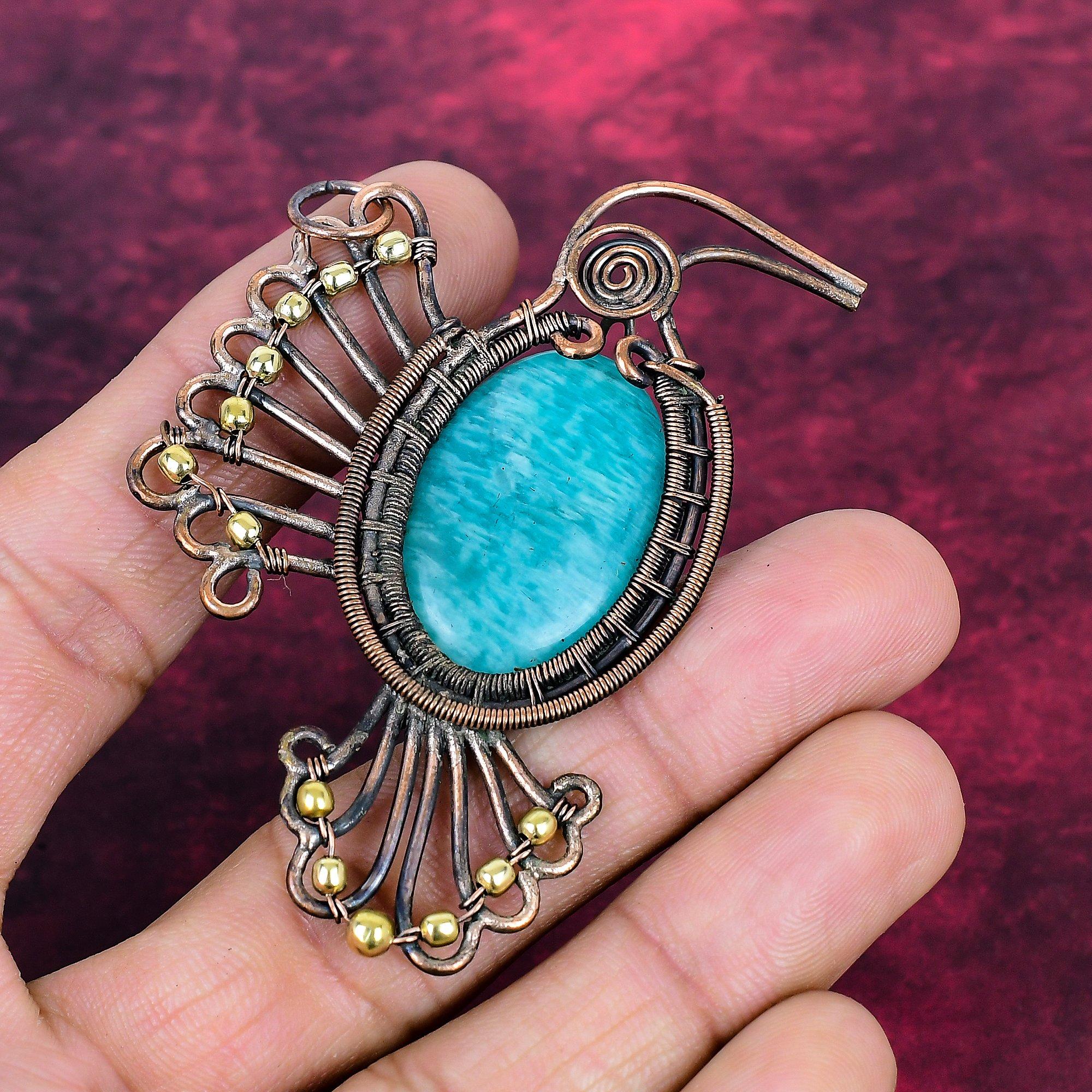 Amazonite Gemstone Pendant Copper Wire Wrapped Jewelry Bird Pendant Gifts For Her
Amazonite Gemstone Pendant Copper Wire Wrapped Jewelry Bird Pendant Gifts For Her