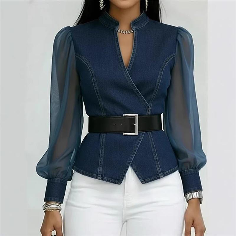 Women s Sheer Mesh Puff Sleeve Denim Blouse V-neck Wrap Top With Belt XXL
Women s Sheer Mesh Puff Sleeve Denim Blouse V-neck Wrap Top With Belt XXL