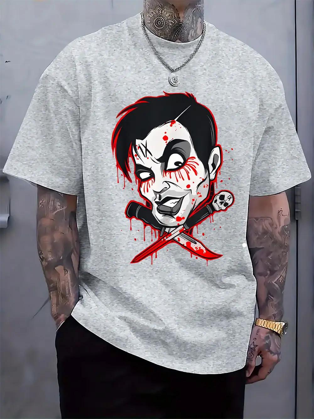 Graphic Print T-shirt - White Casual Crew Neck Short Sleeve Tee with Bold Horror Character Design M
Graphic Print T-shirt - White Casual Crew Neck Short Sleeve Tee with Bold Horror Character Design M