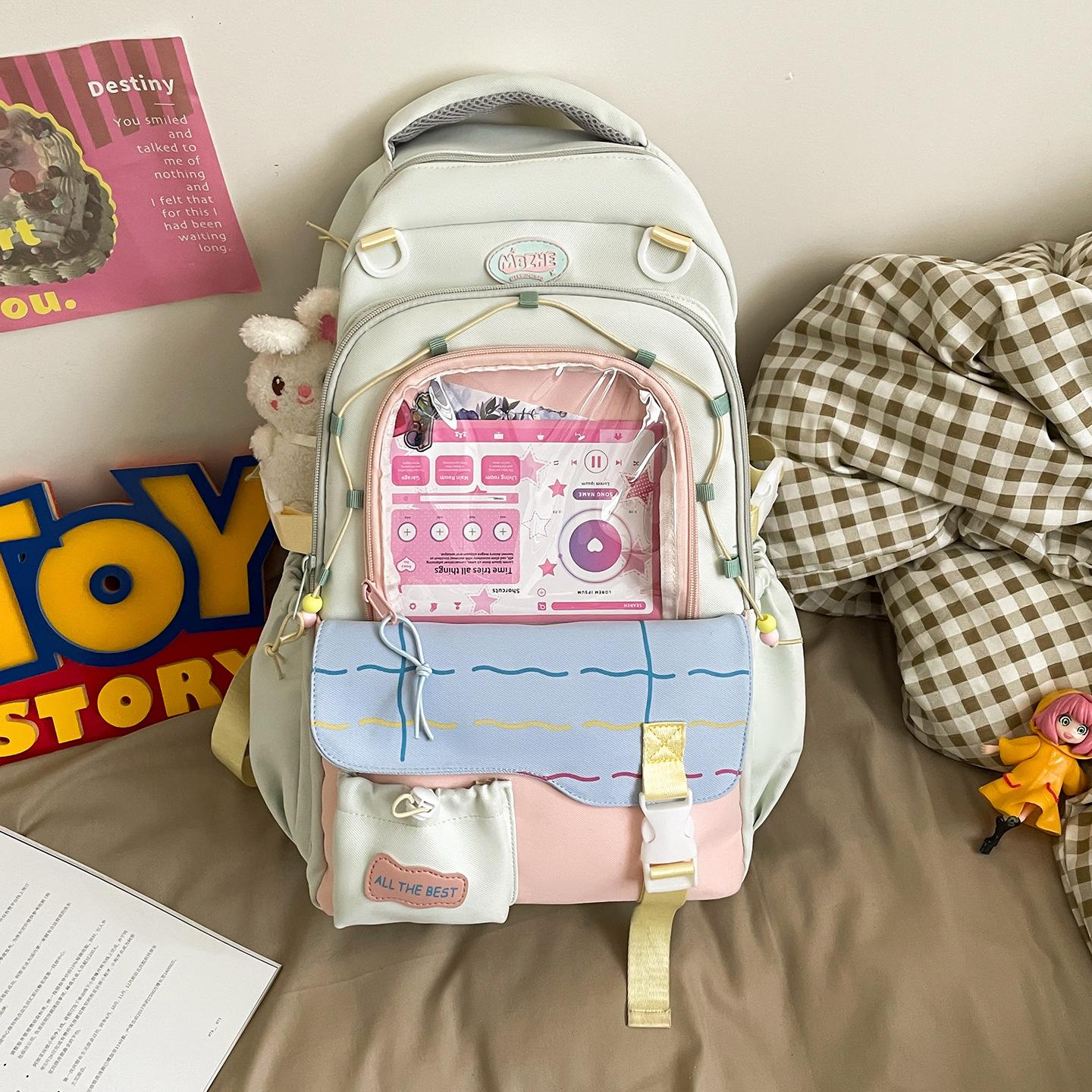 High-value schoolbag girls junior high school student cute Japanese bar pain bag large-capacity backpack student transparent backpack single bag зелений
High-value schoolbag girls junior high school student cute Japanese bar pain bag large-capacity backpack student transparent backpack single bag зелений