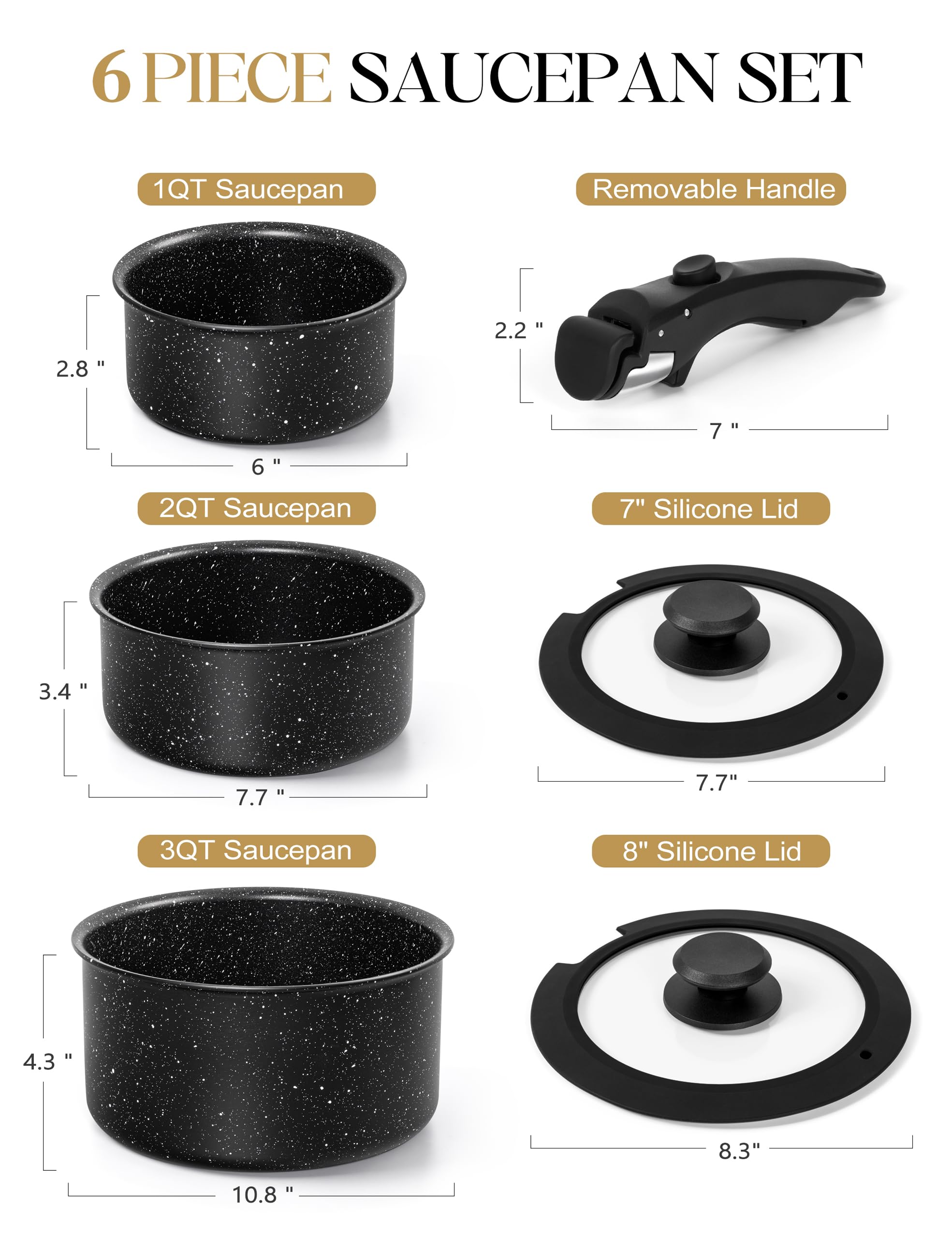 MICHELANGELO 6pcs Sauce Pan Set, Nonstick 1Qt /2 Qt / 3Qt Pots with Removable Handles, Non Toxic Stackable Pot Set Oven Safe
MICHELANGELO 6pcs Sauce Pan Set, Nonstick 1Qt /2 Qt / 3Qt Pots with Removable Handles, Non Toxic Stackable Pot Set Oven Safe