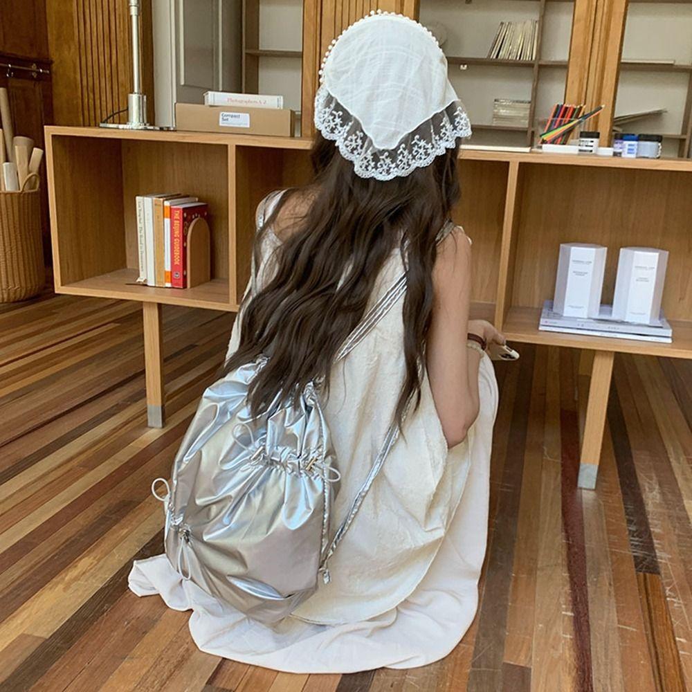 Commute Nylon Ruched Backpack Korean Style Silver Shoulder Bag Drawstring Backpack Girls
Commute Nylon Ruched Backpack Korean Style Silver Shoulder Bag Drawstring Backpack Girls
