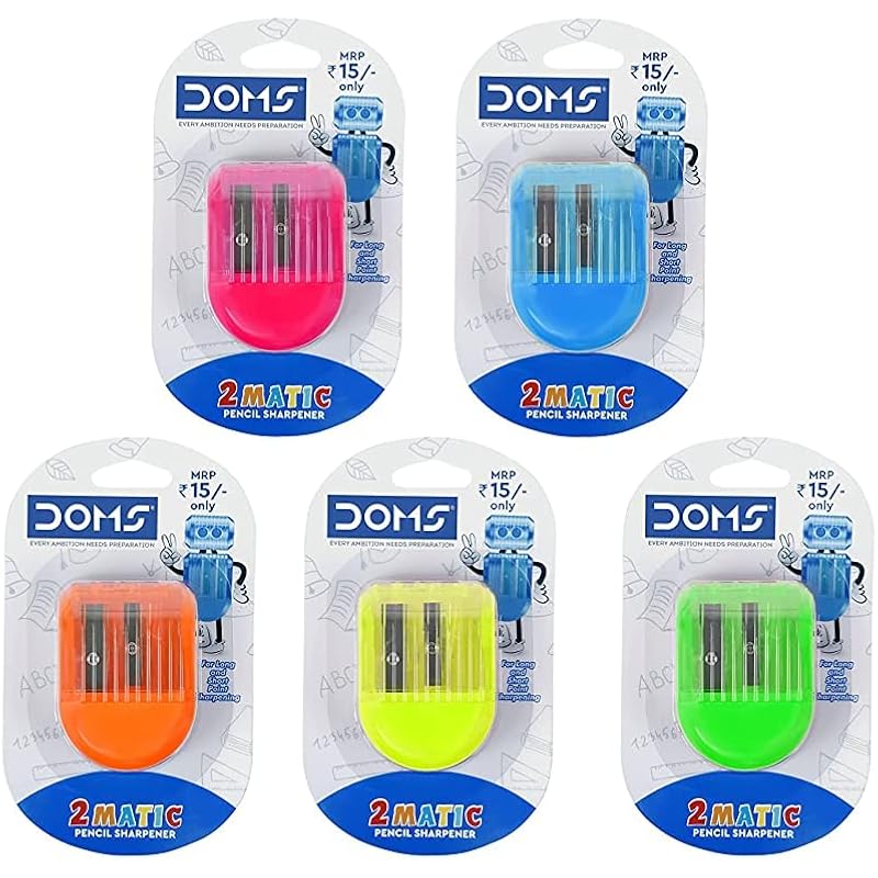 Doms Non-Toxic 2 Matic Multicolored Pencil Sharpener Blister Pack | Anti-Rust Coating For Smooth & Fine Point Sharpening
Doms Non-Toxic 2 Matic Multicolored Pencil Sharpener Blister Pack | Anti-Rust Coating For Smooth & Fine Point Sharpening