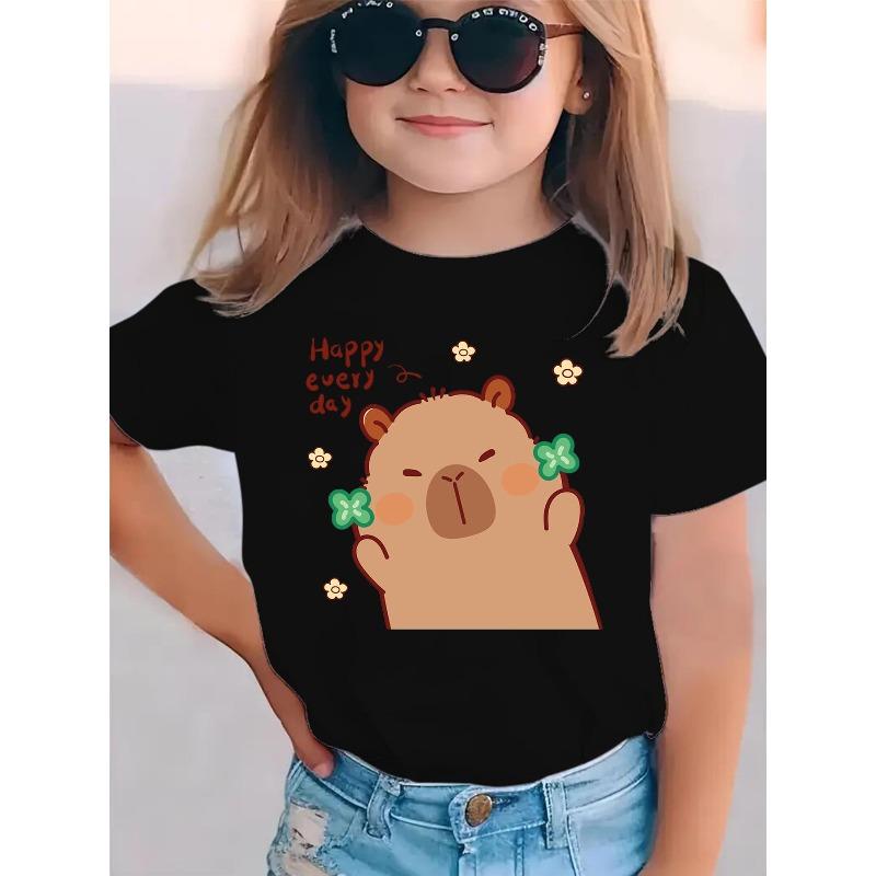 European sizes Summer Fashion Girls Short-Sleeve T-Shirt HAPPY EVERY DAY with Four-Leaf Clover Holding Capybara Cartoon Print 164cm чорний
European sizes Summer Fashion Girls Short-Sleeve T-Shirt HAPPY EVERY DAY with Four-Leaf Clover Holding Capybara Cartoon Print 164cm чорний