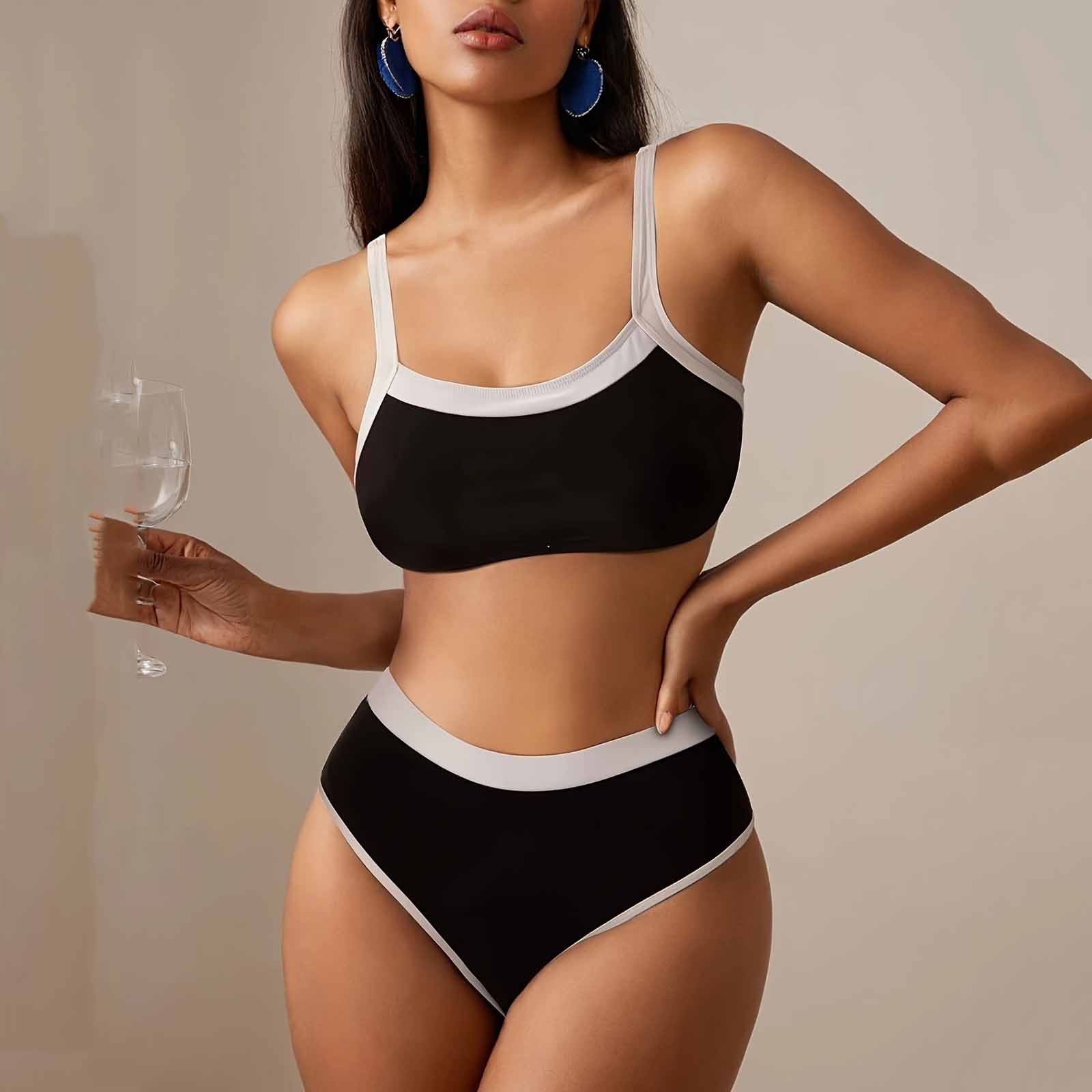 Black Contrast Color Bikini Separates for Women Color Block Two Piece Swimsuit Stretchy Beach Holiday Bathing Suit XL чорний
Black Contrast Color Bikini Separates for Women Color Block Two Piece Swimsuit Stretchy Beach Holiday Bathing Suit XL чорний