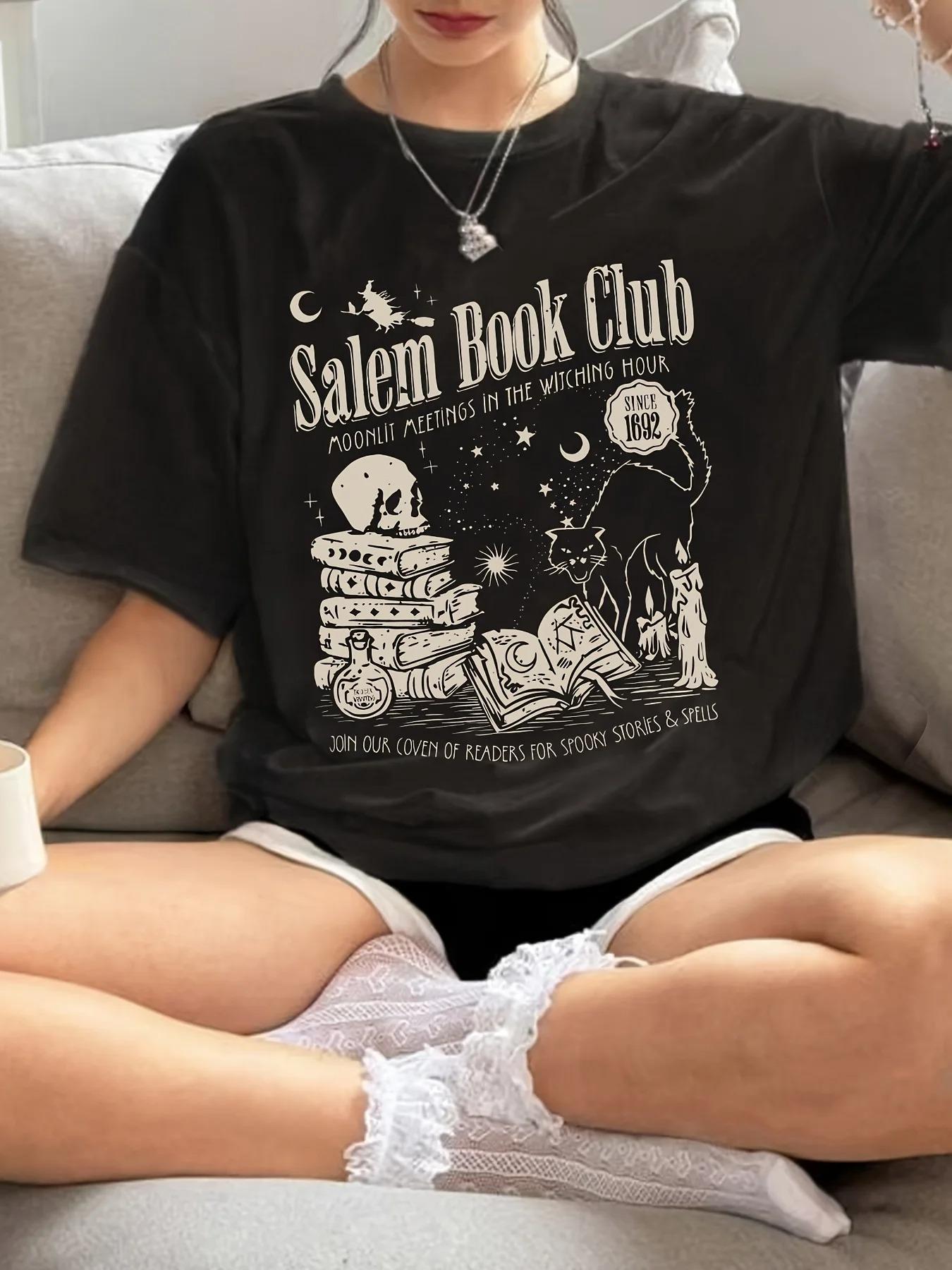 Womens Fashion Tshirt Salem Book Club Witchs Props and Black Cat Pattern Printed Summer Tshirt Lady Tops S
Womens Fashion Tshirt Salem Book Club Witchs Props and Black Cat Pattern Printed Summer Tshirt Lady Tops S