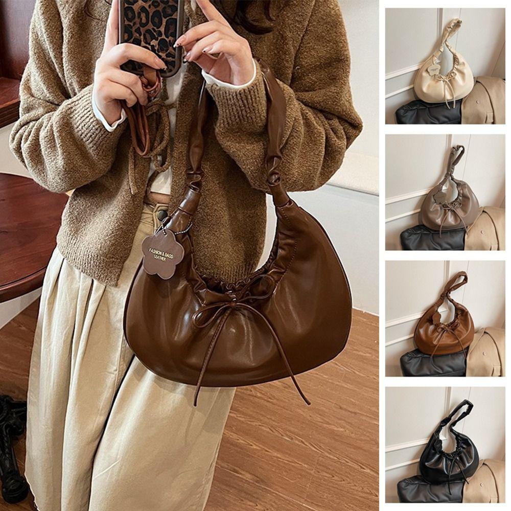 Solid Color Bow Pleated Armpit Bag Leather Spicy Girls Handbag Gentle Y2k Shoulder Bags Female чёрный 
Solid Color Bow Pleated Armpit Bag Leather Spicy Girls Handbag Gentle Y2k Shoulder Bags Female чёрный