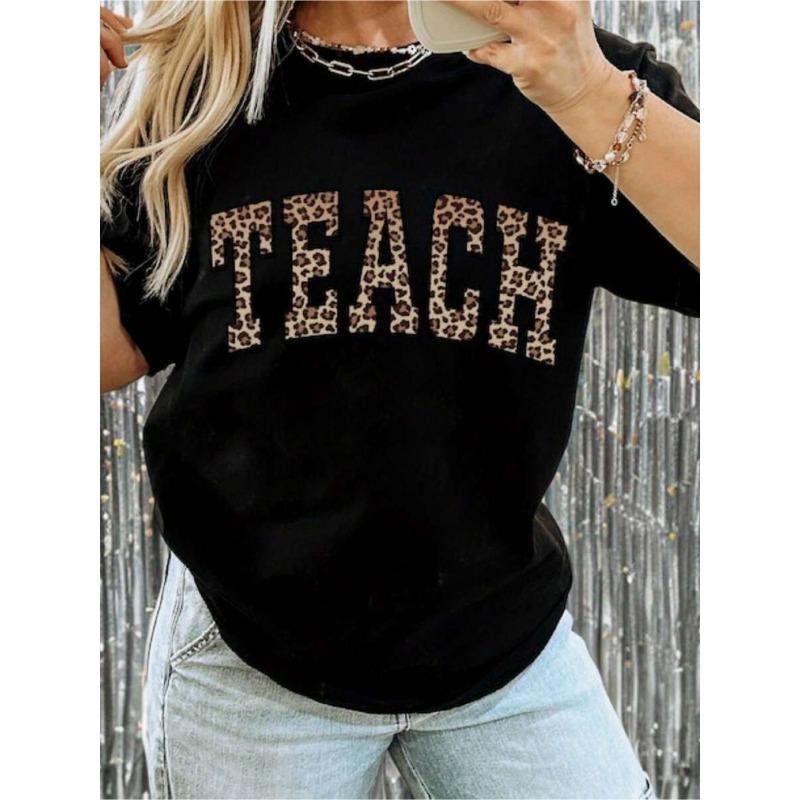 WOMEN S T-Shirt Leopard Print Letter T-Shirt Teacher Appreciation Gift T-Shirt Comfortable Round Neck Short Sleeve Top Suitable S чёрный
WOMEN S T-Shirt Leopard Print Letter T-Shirt Teacher Appreciation Gift T-Shirt Comfortable Round Neck Short Sleeve Top Suitable S чёрный