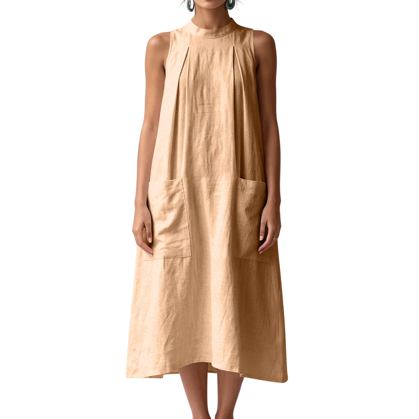 Women’s Sleeveless Stand Collar Loose Fit Vintage Cotton Linen Dress With Large Front Pockets For Summer Casual Wear S хаки
Women’s Sleeveless Stand Collar Loose Fit Vintage Cotton Linen Dress With Large Front Pockets For Summer Casual Wear S хаки