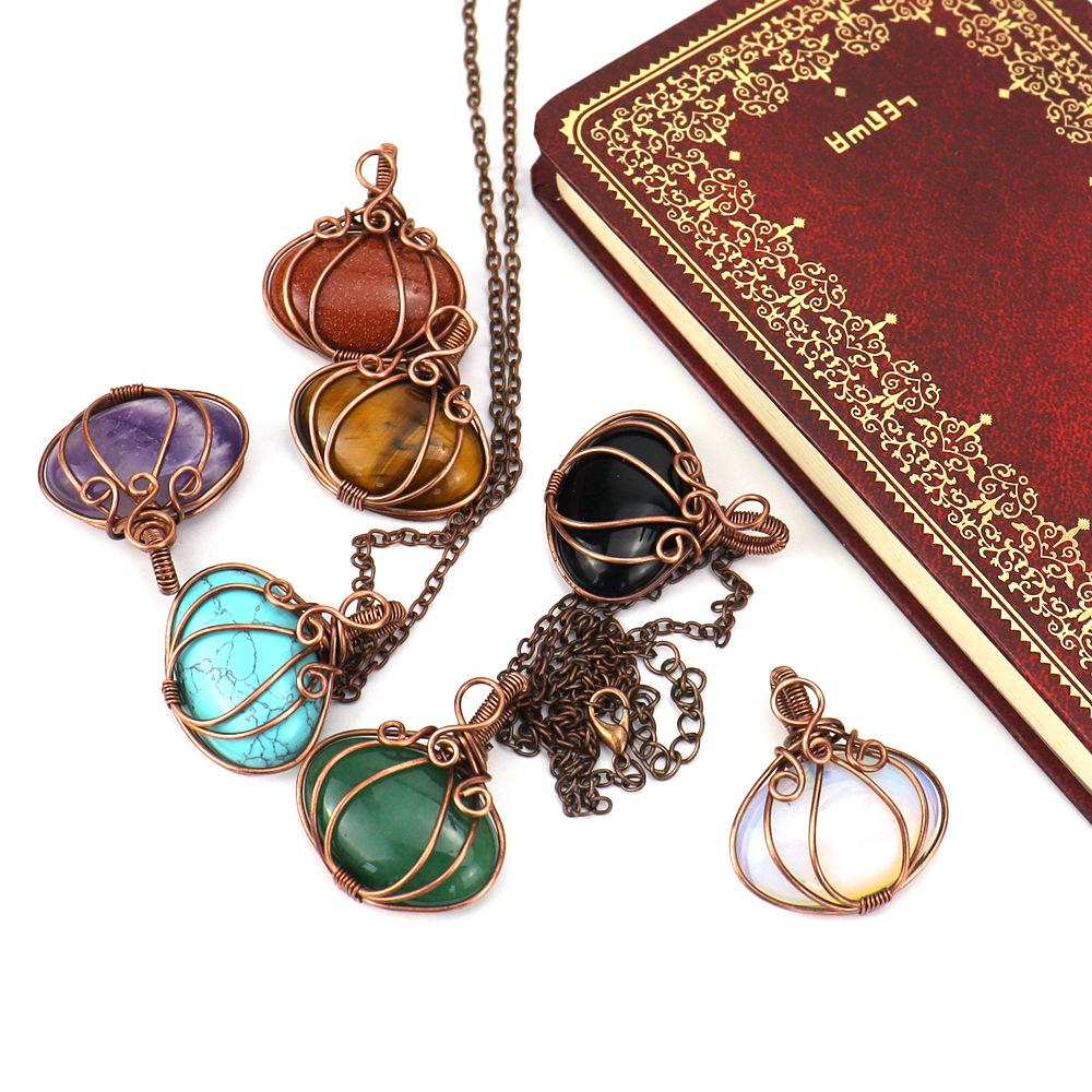 Hand-Wound Natural Stone Crystal Agate Amethyst Halloween Pumpkin Lamp Pendant Necklace N600
Hand-Wound Natural Stone Crystal Agate Amethyst Halloween Pumpkin Lamp Pendant Necklace N600