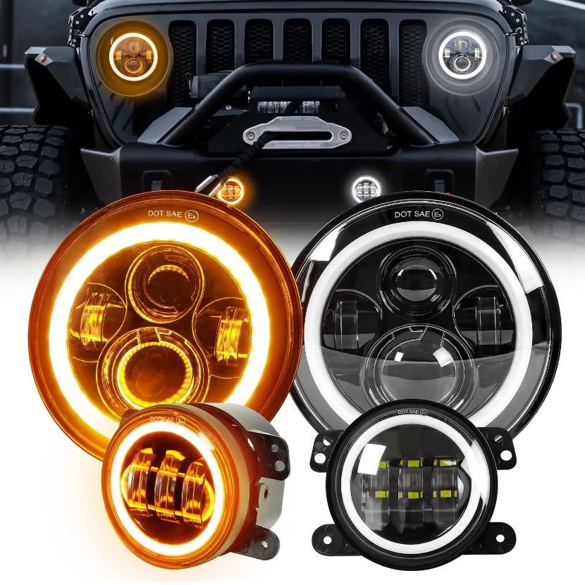 7 Wrangler LED Headlights & 4 Fog Light Kit with Angel Eyes.
7 Wrangler LED Headlights & 4 Fog Light Kit with Angel Eyes.