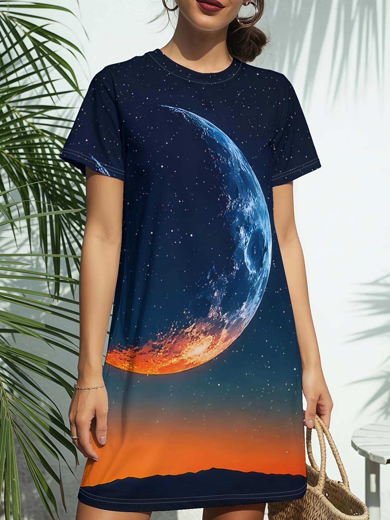 Moon Night Sky Print New Women S Round Neck Short Sleeve T-Shirt Dress. American Style Trend Digital Printing. Casual And Versatile for Spring And Sum 5XL дубильная кора
Moon Night Sky Print New Women S Round Neck Short Sleeve T-Shirt Dress. American Style Trend Digital Printing. Casual And Versatile for Spring And Sum 5XL дубильная кора