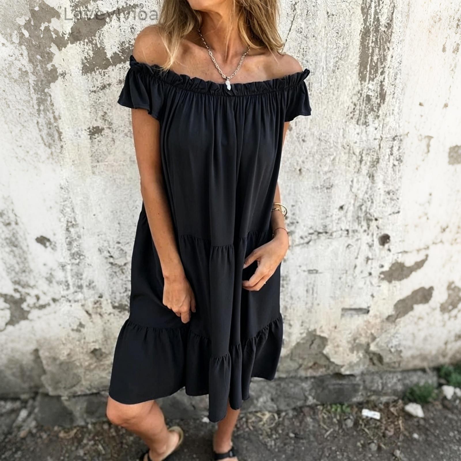 Women Bohemian Patchwork Off Shoulder Ruffle Short Sleeve Dress Casual Loose Fit Summer Beachwear S чёрный
Women Bohemian Patchwork Off Shoulder Ruffle Short Sleeve Dress Casual Loose Fit Summer Beachwear S чёрный