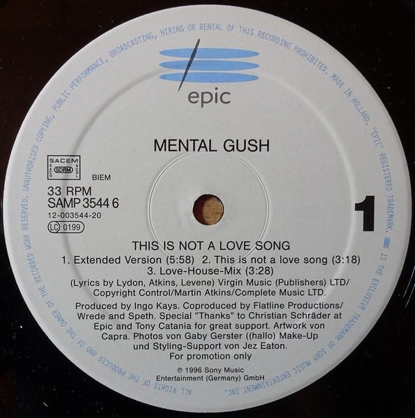 12inch Record MENTAL GUSH - This Is Not A Love Song SAMP35446 Epic 1996 US Dance & Electronica Used
12inch Record MENTAL GUSH - This Is Not A Love Song SAMP35446 Epic 1996 US Dance & Electronica Used