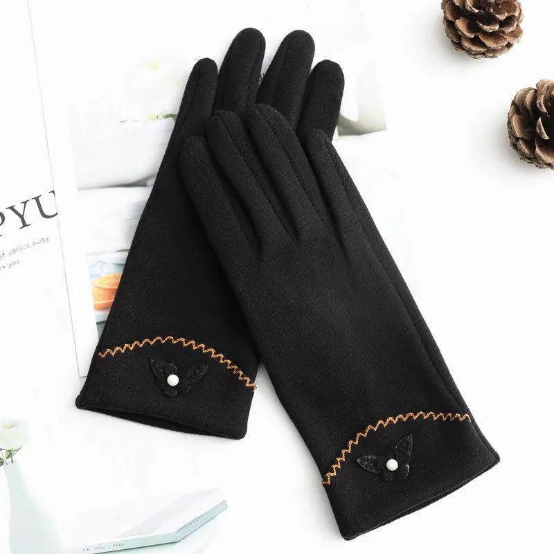 WTEMPO 1 шт., утолщенные теплые перчатки с цветами, однотонные, с сенсорным экраном, ветрозащитные, холодостойкие, перчатки с полным пальцем 1 pair чёрный