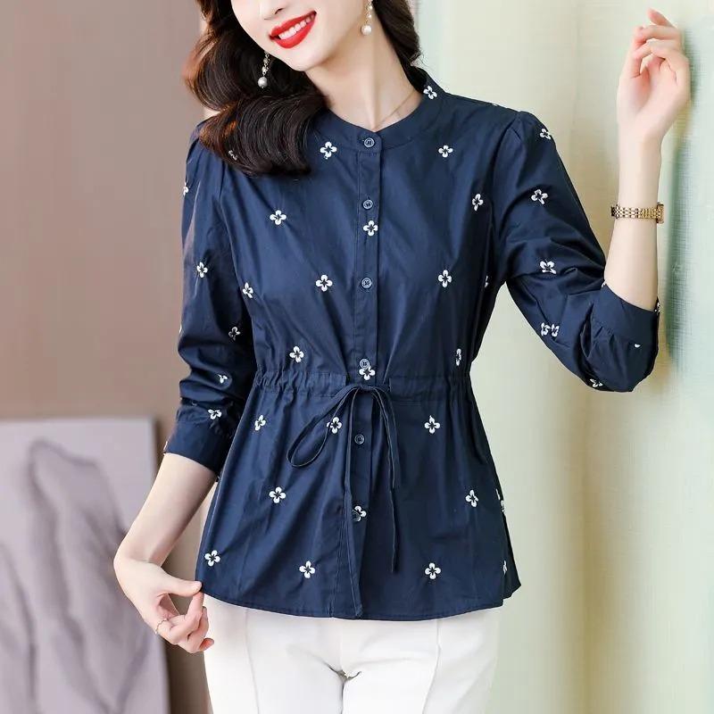women floral print blouse drawstring waist stand collar long sleeve casual shirt M синій
women floral print blouse drawstring waist stand collar long sleeve casual shirt M синій