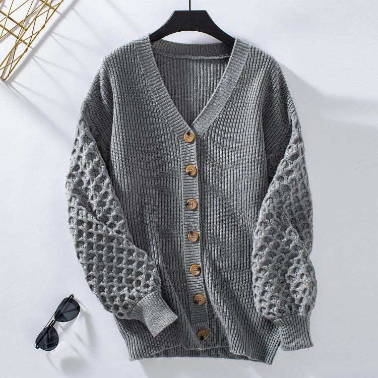 V Neck Vintage Sweater Long Sleeve Cardigan Loose Knitwear Top Solid Color Autumn Winter XL сірий колір
V Neck Vintage Sweater Long Sleeve Cardigan Loose Knitwear Top Solid Color Autumn Winter XL сірий колір