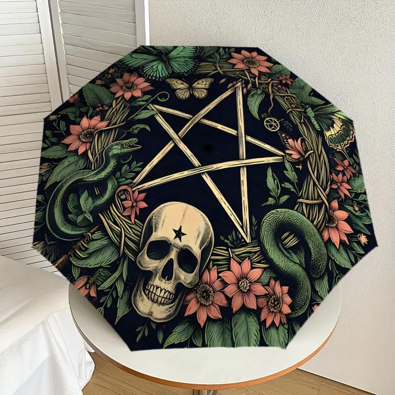 1pc Pentagram with Skull, Butterflies, and Floral Wreath Umbrella with Plastic Handle,Suitable for All Seasons Home Travel Outdoor UmbrellaDD1293
1pc Pentagram with Skull, Butterflies, and Floral Wreath Umbrella with Plastic Handle,Suitable for All Seasons Home Travel Outdoor UmbrellaDD1293