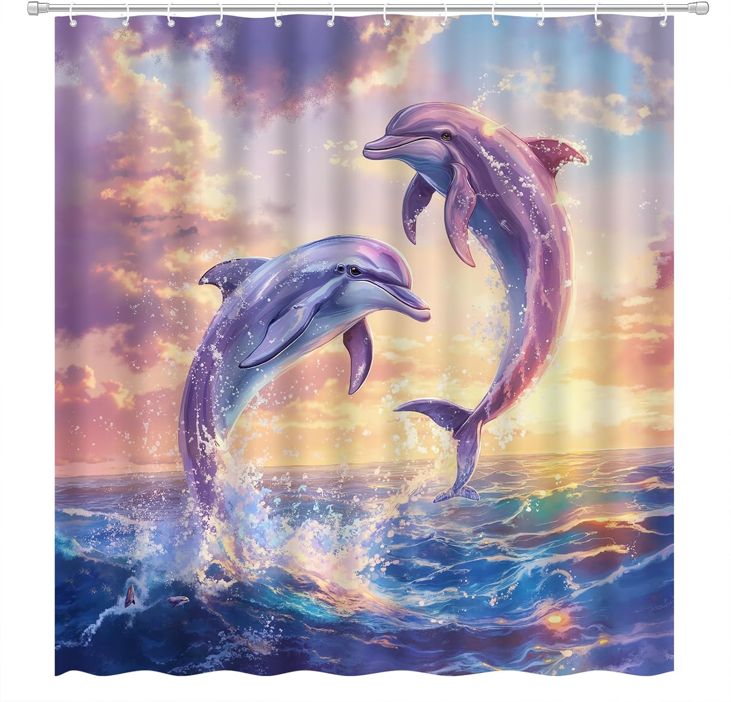 Dolphin Shower Curtain Funny Sea Animals Wave Coastal Hawaii Shore Fantasy Ocean Tropical Scenery Bathroom Decor Set With Hooks W60H190(CM)-1 Pcs
Dolphin Shower Curtain Funny Sea Animals Wave Coastal Hawaii Shore Fantasy Ocean Tropical Scenery Bathroom Decor Set With Hooks W60H190(CM)-1 Pcs