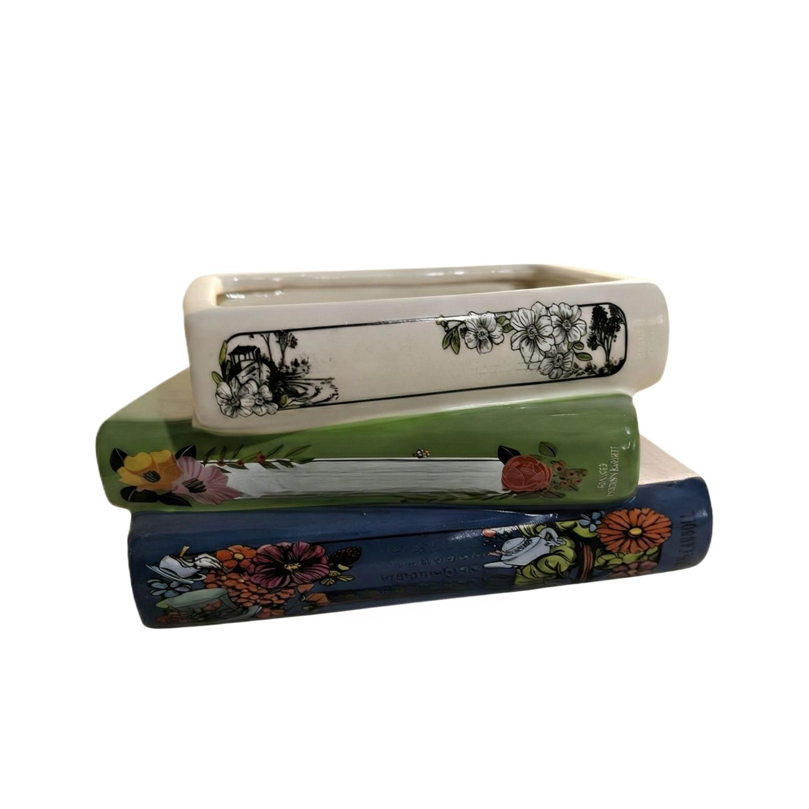 Ceramic Book Shaped Decorative Planter Set of 3 Stackable Flower Pots with Floral Pattern Design for Indoor Outdoor Use
Ceramic Book Shaped Decorative Planter Set of 3 Stackable Flower Pots with Floral Pattern Design for Indoor Outdoor Use
