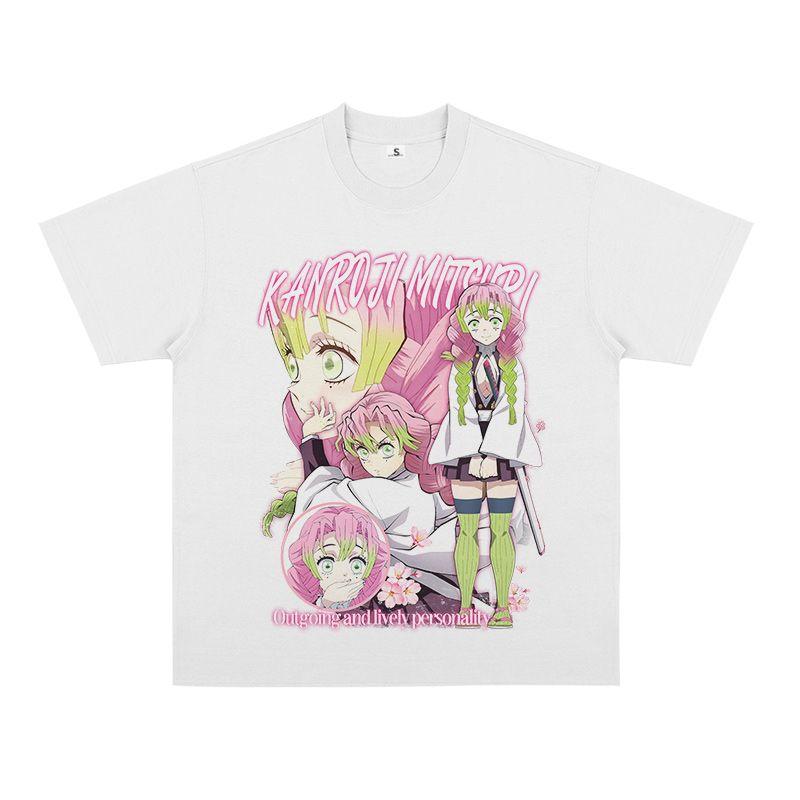 Хитоми Тень Тяжелый Американский Ретро Призрак Разрушить Храм Ганлу Медовое Стекло Боль Одежда С Принтом Футболка с Круглым Вырезом Свободная 4XL