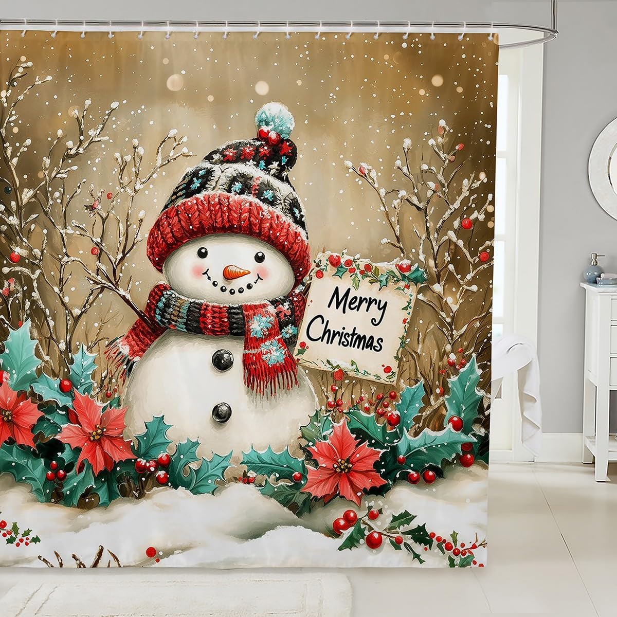 Christmas Happy Santa Claus Shower Curtain Red Xmas Decorations Fabric Shower Curtain,White Snowflake Bathroom Shower Curtain W60H190(CM)-1 Pcs
Christmas Happy Santa Claus Shower Curtain Red Xmas Decorations Fabric Shower Curtain,White Snowflake Bathroom Shower Curtain W60H190(CM)-1 Pcs
