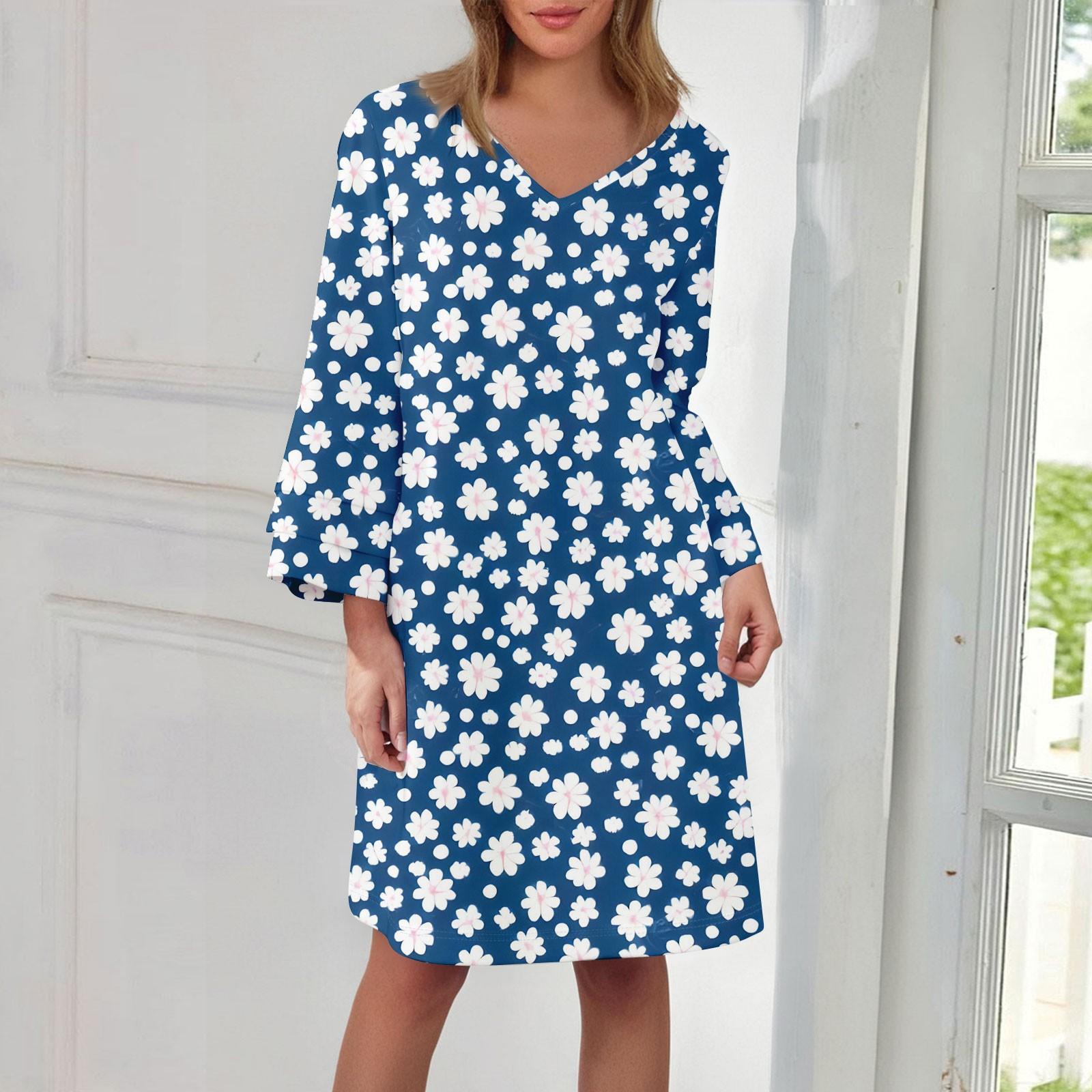 Women s Fashion V-neck Color Large Size Loose Long Large Swing 3/4 Sleeved Dress L синій
Women s Fashion V-neck Color Large Size Loose Long Large Swing 3/4 Sleeved Dress L синій
