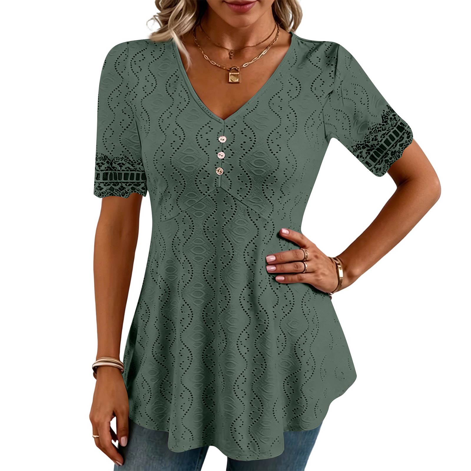 Womens Spring Tops V Neck Eyelet Short Sleeve Summer Shirts for Women Casual Loose Fit Dressy Tops for Women S
Womens Spring Tops V Neck Eyelet Short Sleeve Summer Shirts for Women Casual Loose Fit Dressy Tops for Women S