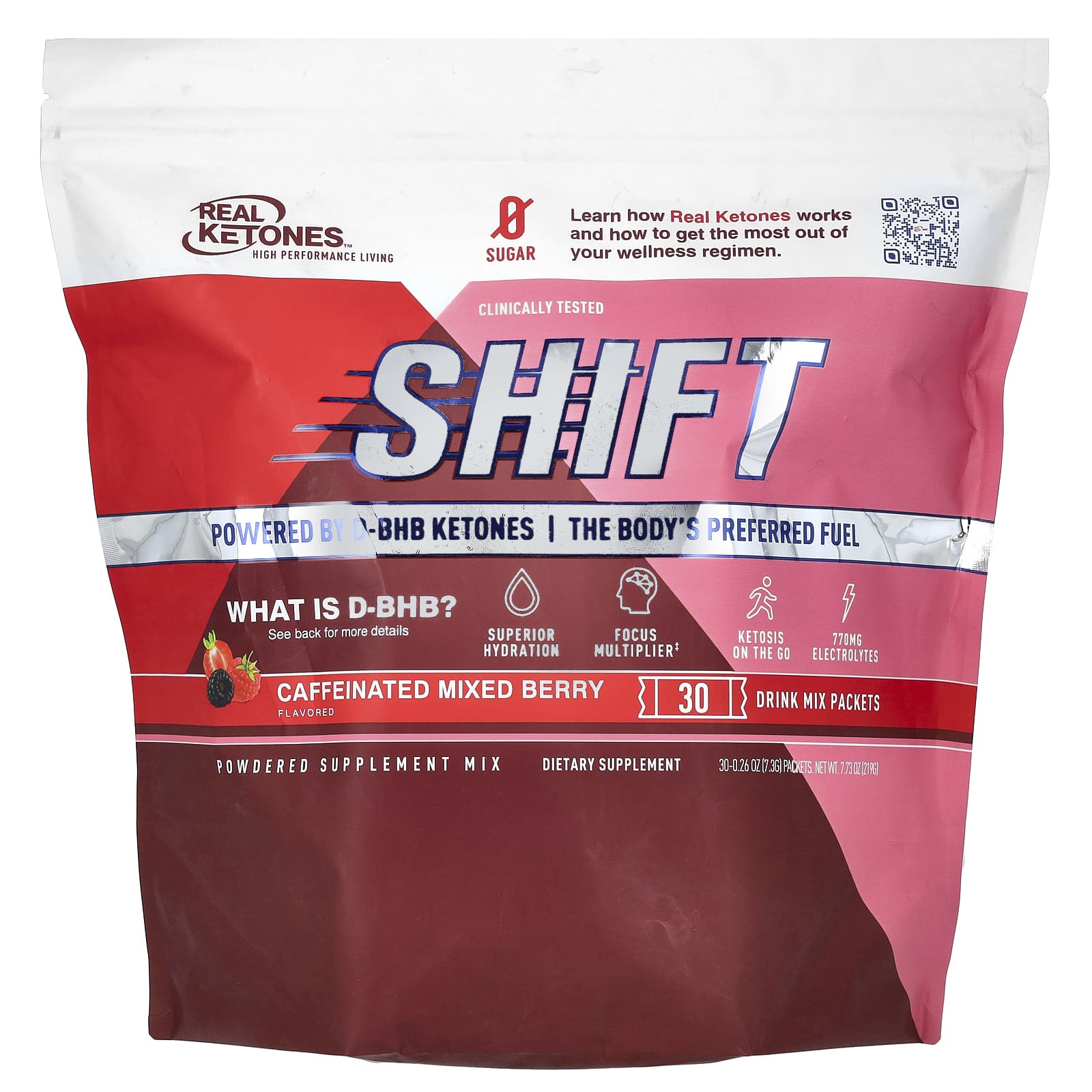 Real Ketones, Shift, Caffeine Blend Mixed Berry, 30 packs, 0.26 oz (7.3 g) each
Real Ketones, Shift, Caffeine Blend Mixed Berry, 30 packs, 0.26 oz (7.3 g) each