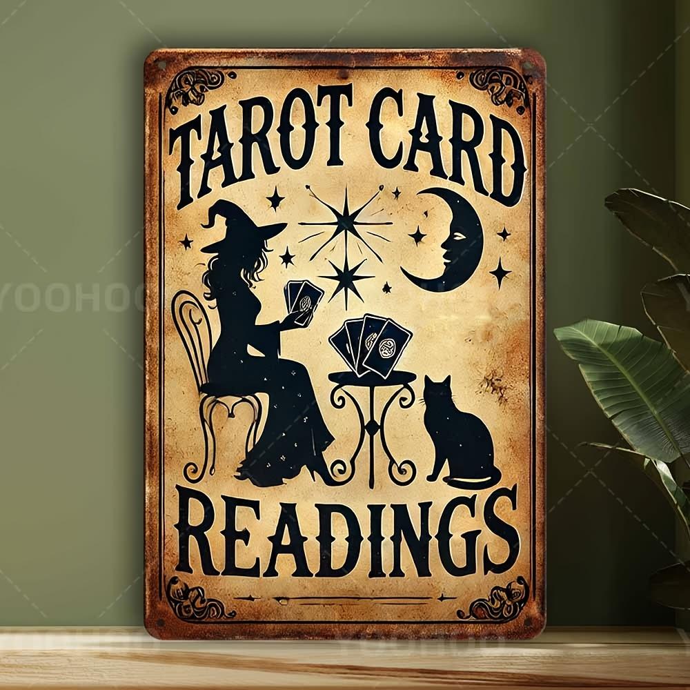Vintage Tarot Card Readings Aluminum Sign Witch and Cat with Stars Rustic Wall Hanging Decor for Entryway Religious Theme 20x30cm(7.8x11.8inch)
Vintage Tarot Card Readings Aluminum Sign Witch and Cat with Stars Rustic Wall Hanging Decor for Entryway Religious Theme 20x30cm(7.8x11.8inch)