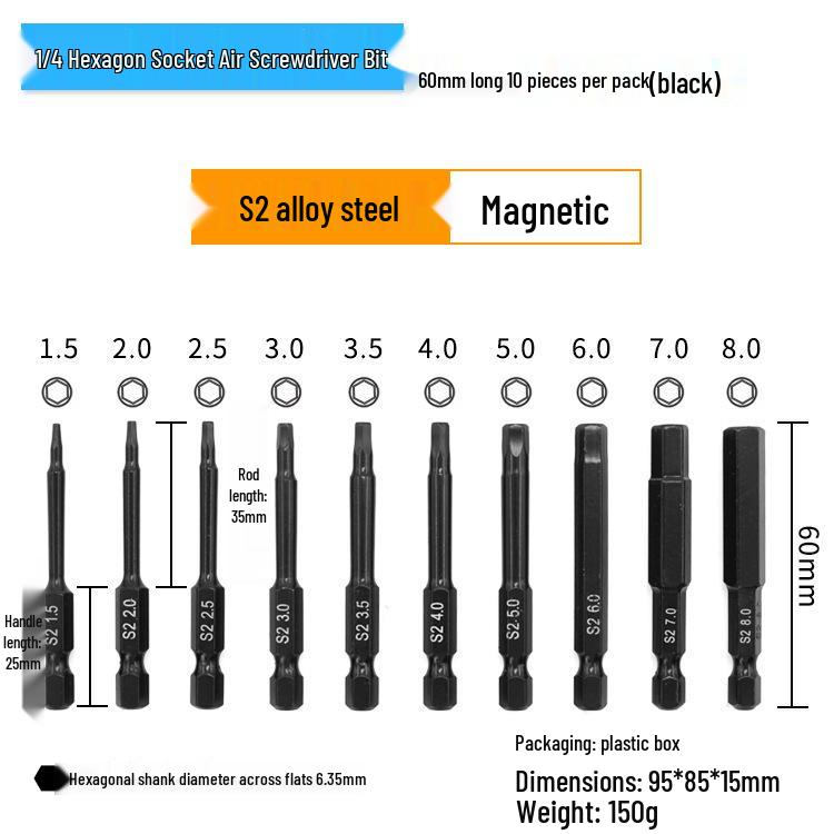 Magnetic S2 Alloy Steel Hex Screwdriver Bit Tip for Electric Tools
Magnetic S2 Alloy Steel Hex Screwdriver Bit Tip for Electric Tools